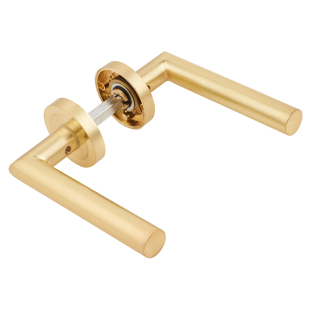 Satin Brass Door Handles on Round Rose - Emily Range - view 5