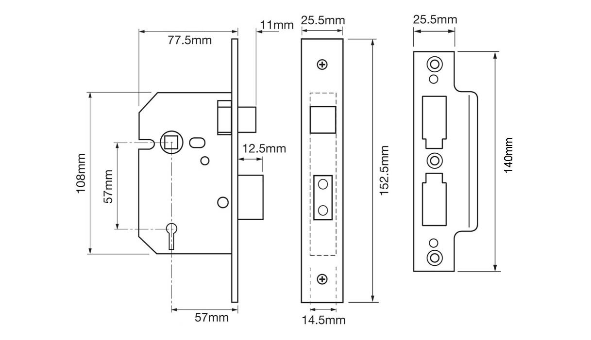 2201 Bolt Through 5 Lever Sashlock - 77mm Case - 57mm Backset - Satin Chrome - view 2