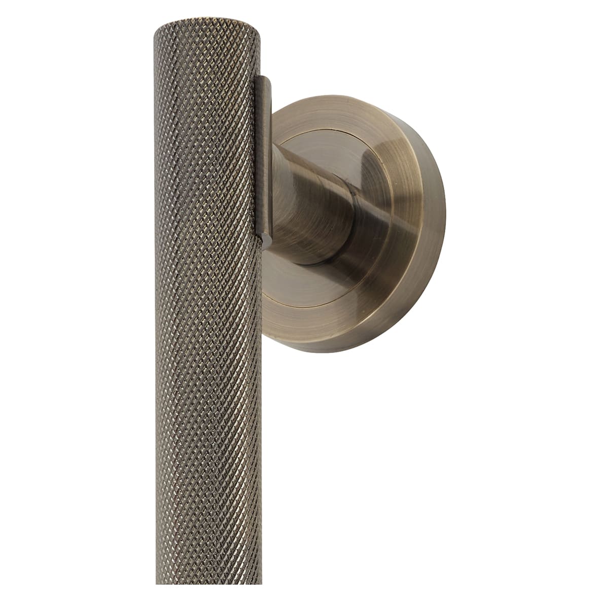 Antique Brass 52mm Knurled T-Bar Door Pull Handle on Rose - Screw Fix - 300mm Centres - view 2