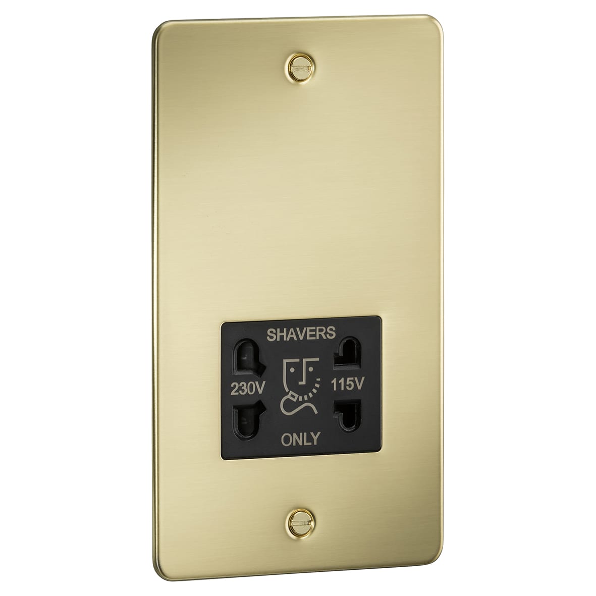 115/230V Flat Plate Dual Voltage Shaver Socket - Brushed Brass with Black Insert - view 2