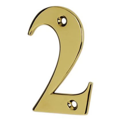 79mm Screw Fix Door Numeral - 2 - Polished Brass Effect - view 2