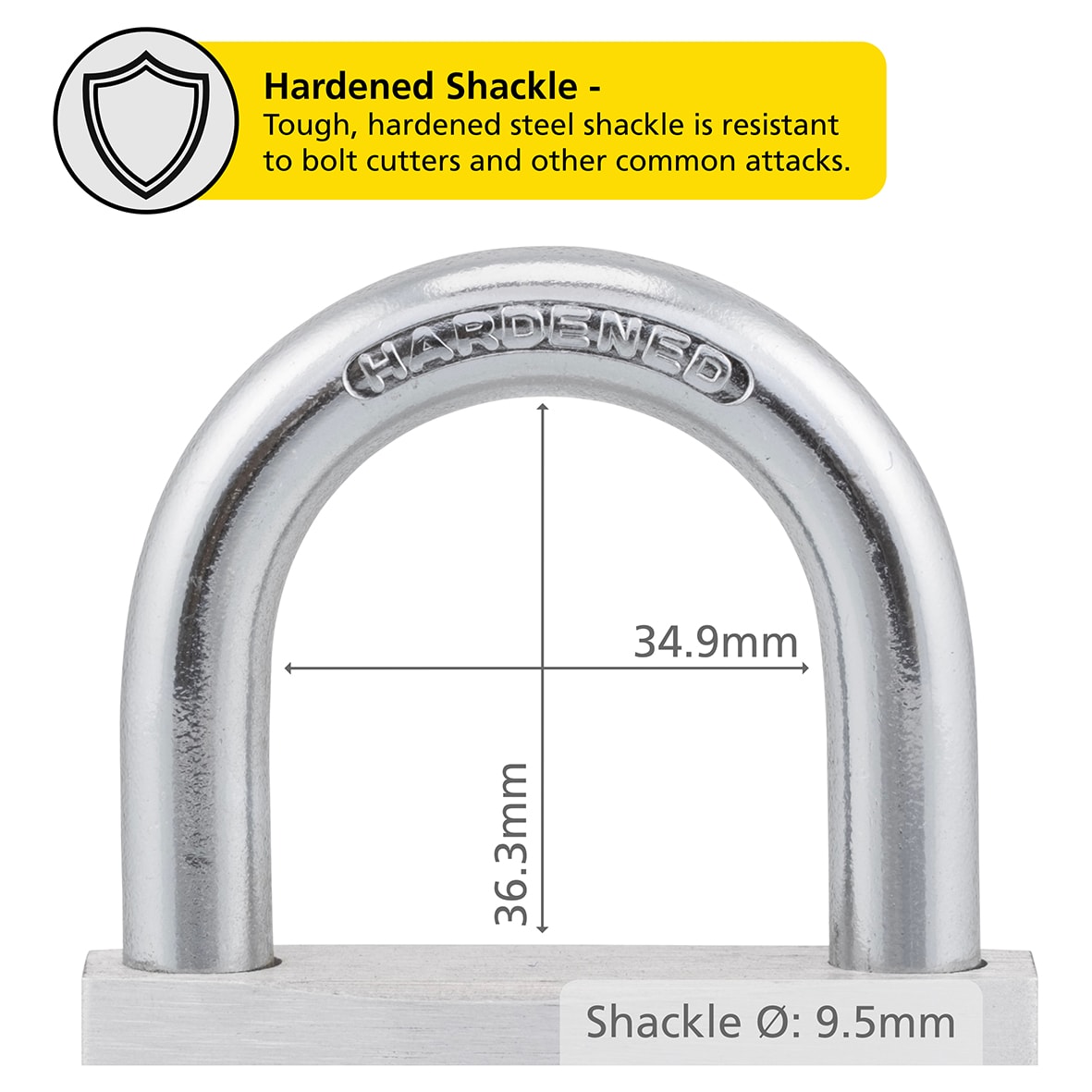 Aluminium Padlock - 60mm Body - 34.5 x 35mm Shackle - Keyed to Differ - view 5