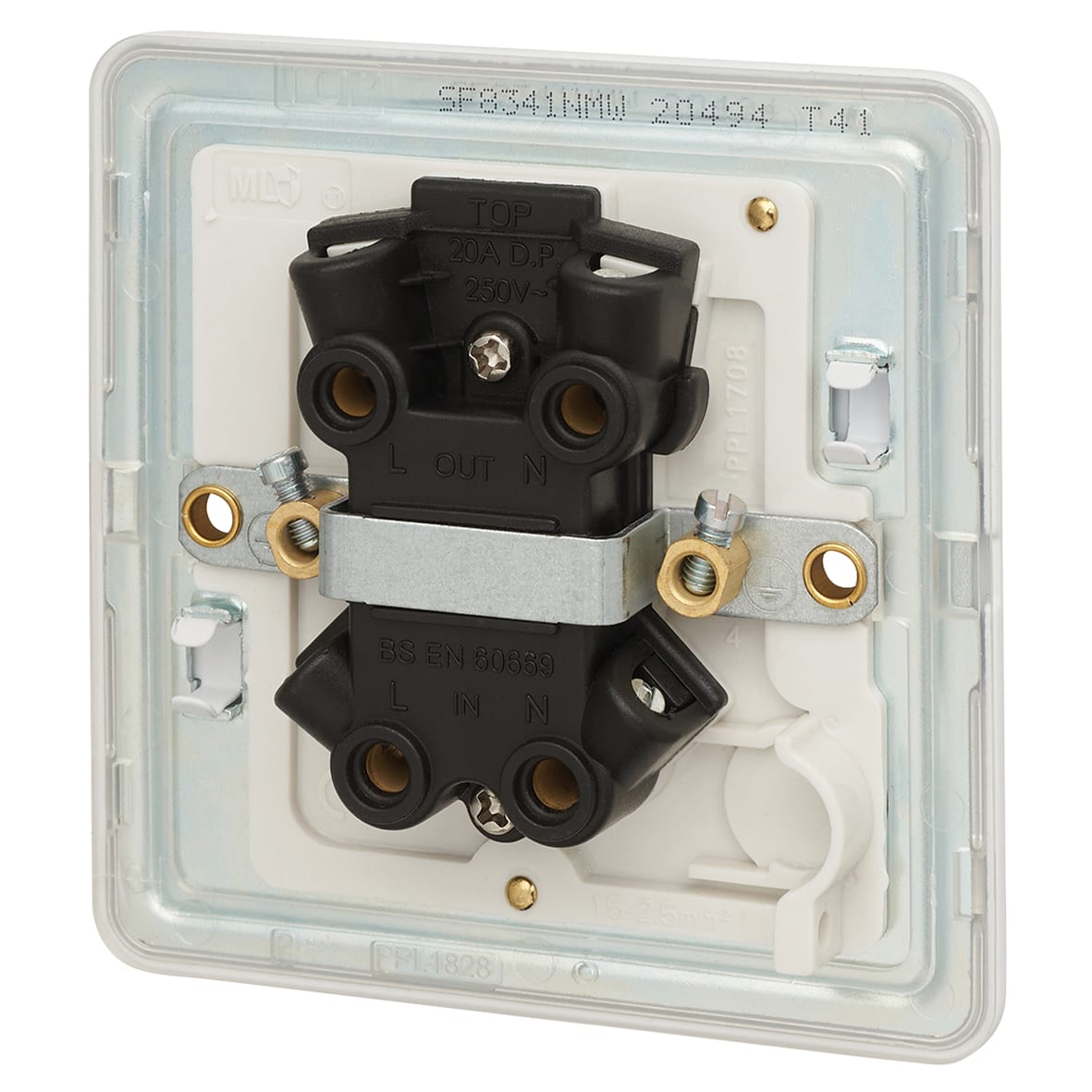 20A 1 Gang Double Pole Screwless Flat Plate Appliance Switch with Neon - Matt White - view 2