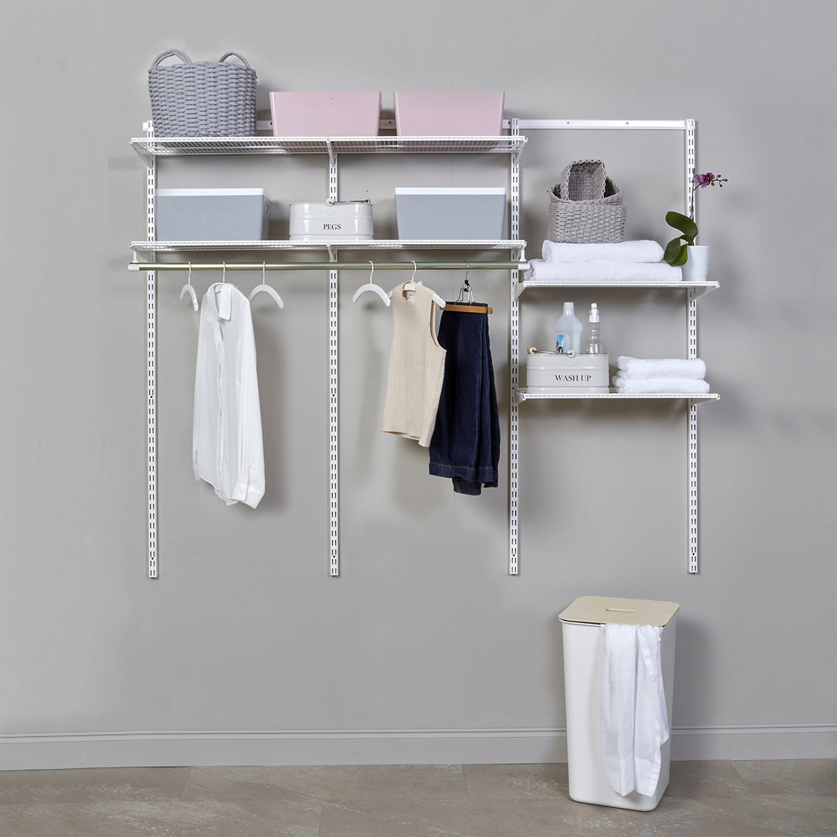 Wardrobe & Storage Starter Kit - 3 Bay, 6 Ventilated Wire Shelf - 1855 x 1532 x 320mm - White - view 2
