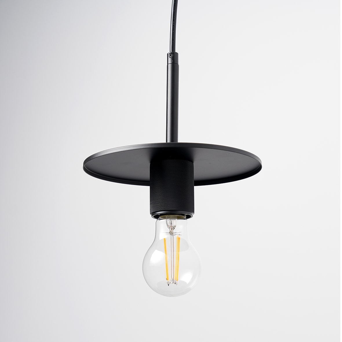 Savaneta Knurled Ceiling Light Pendant - Matt Black Fittings and Plate - view 3