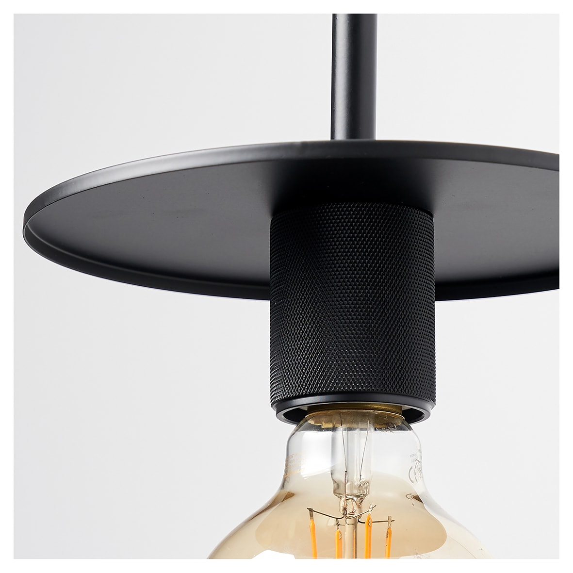 Savaneta Knurled Ceiling Light Pendant - Matt Black Fittings and Plate - view 5