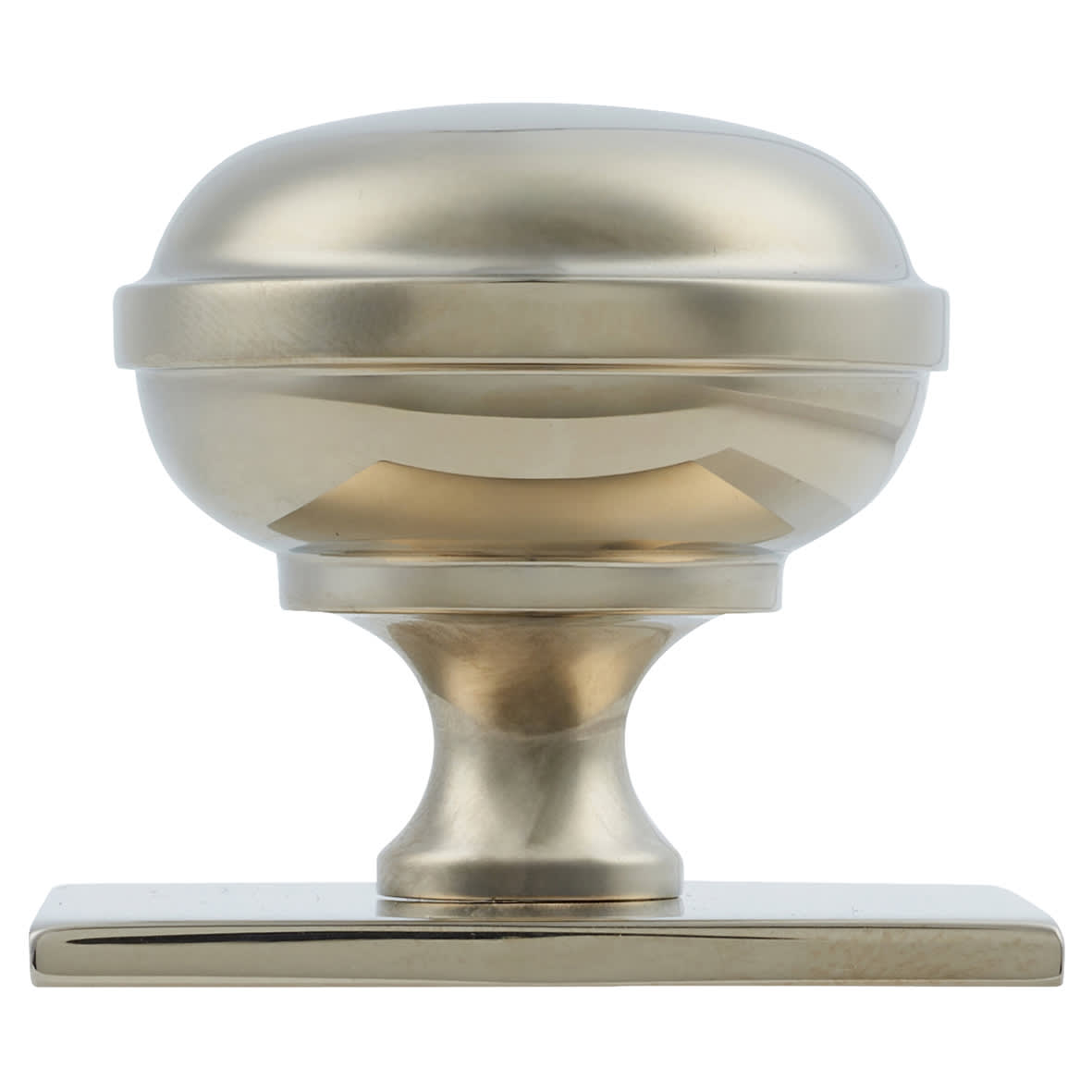 Quantock Cabinet Knob on Square Backplate - 38mm Diameter - PVD Polished Nickel - view 2