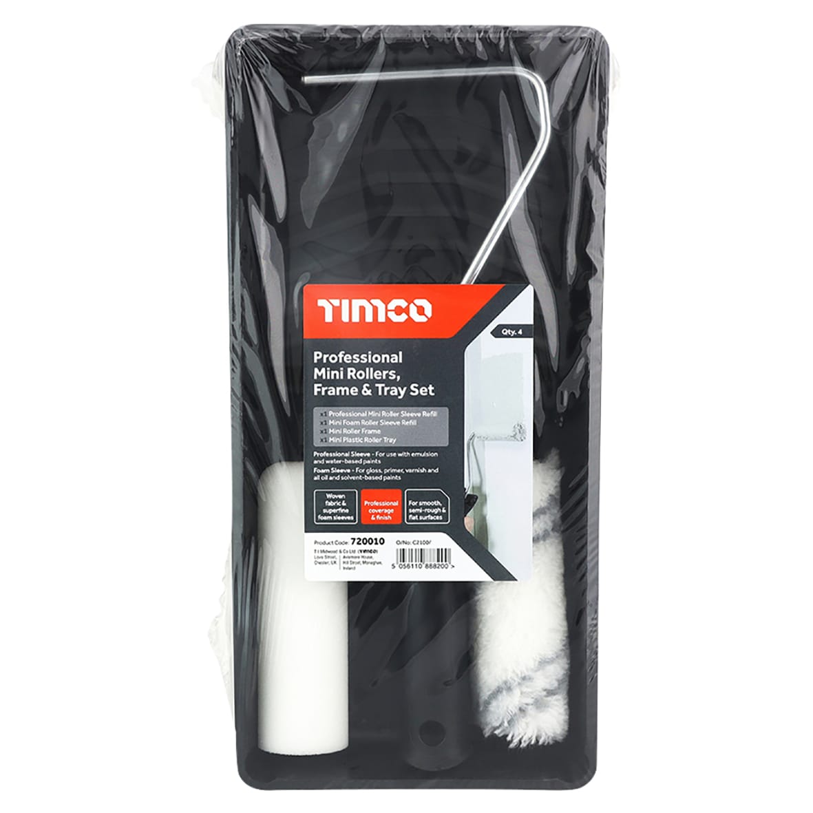 Pro Short Pile Mini Paint Roller, Frame & Tray - 4"/100mm Width - view 2