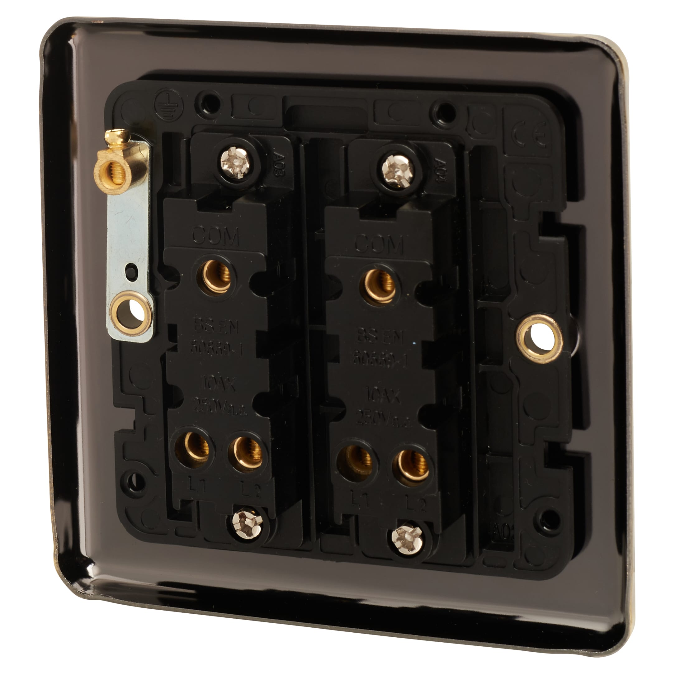 Enhance Decorative 10A 2 Gang 2 Way Light Switch - Antique Brass with Black Inserts - view 3