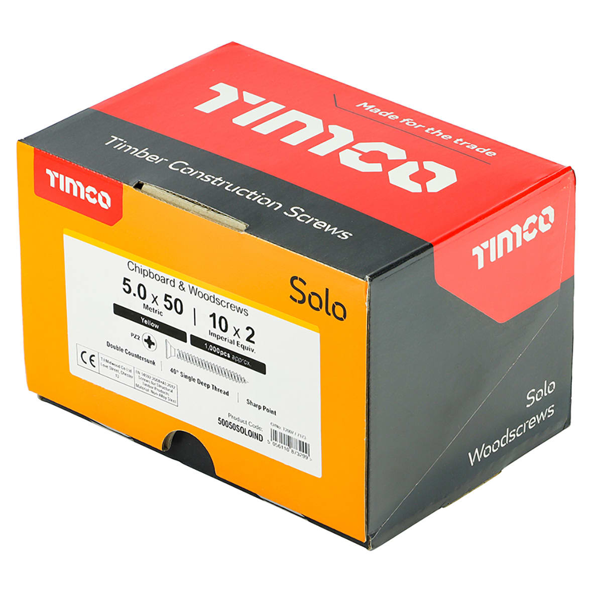 Solo Chippy Pozi Countersunk Wood Screws - 5.0 x 50mm - Yellow Zinc - Pack of 1000 - view 4