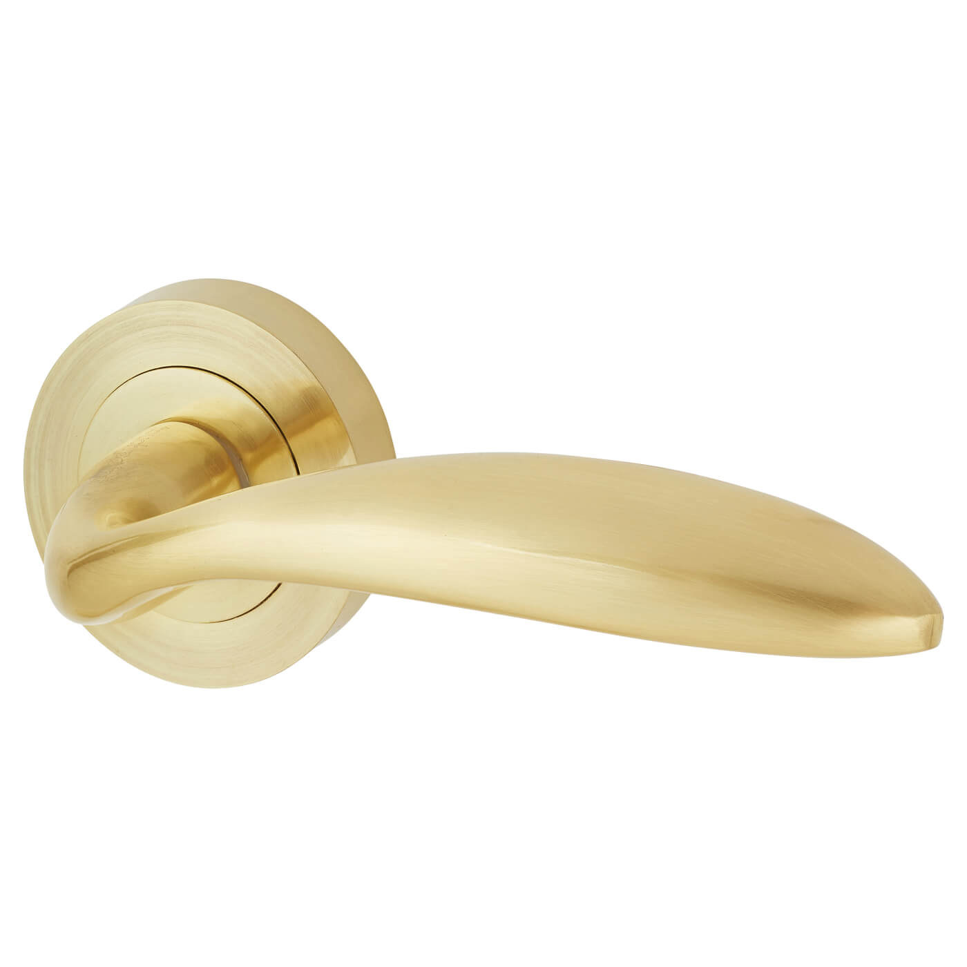 Satin Brass Bathroom Lock Door Handles on Rose Pack - Morgan Range - view 4
