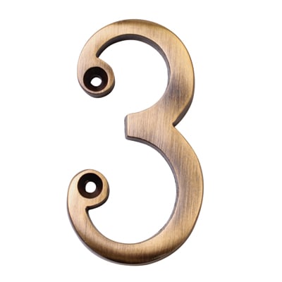 Marcus 76mm Screw Fix Door Numeral - 3 - Antique Brass - view 2