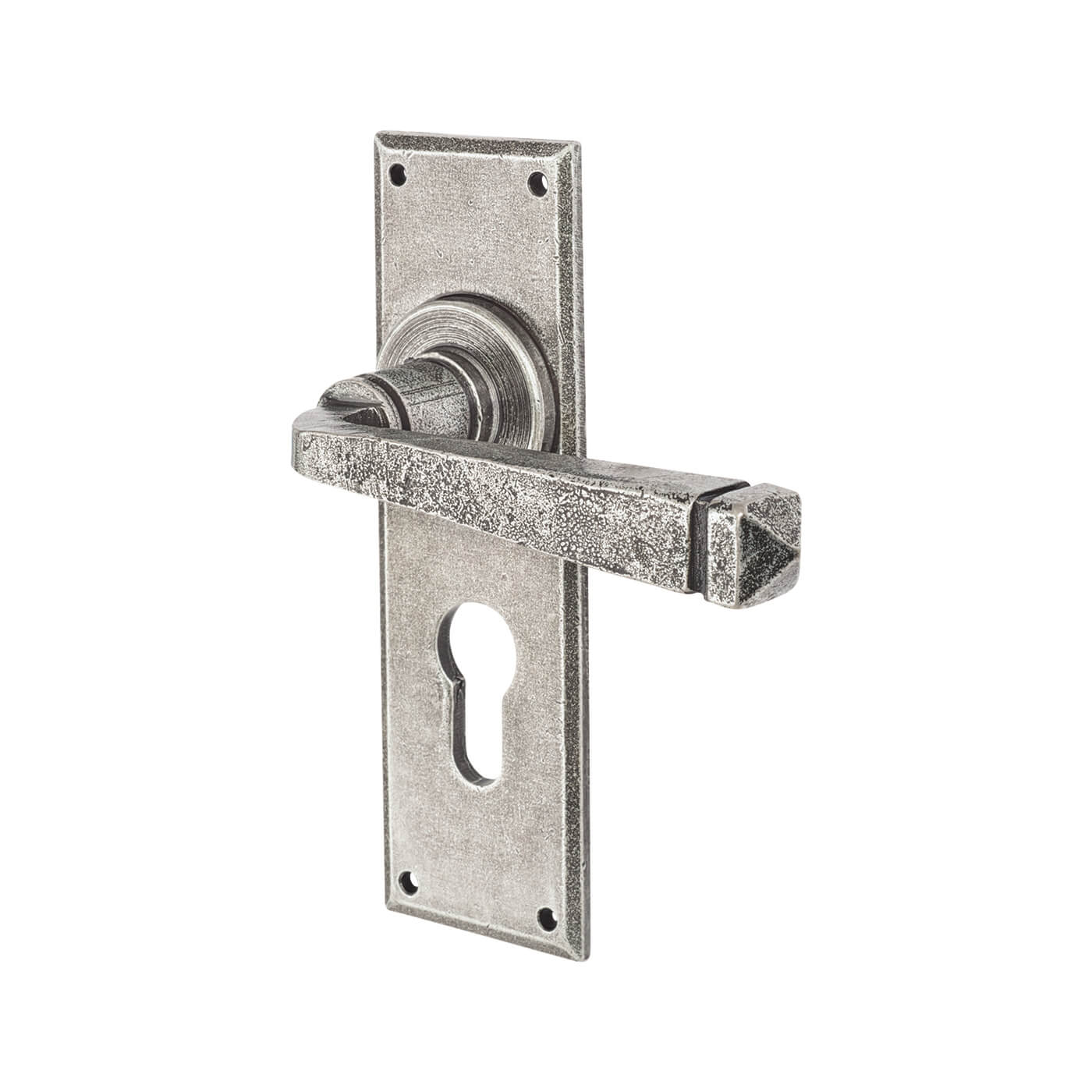Pewter Euro Lock Door Handles - York Range - 152 x 48mm - view 2