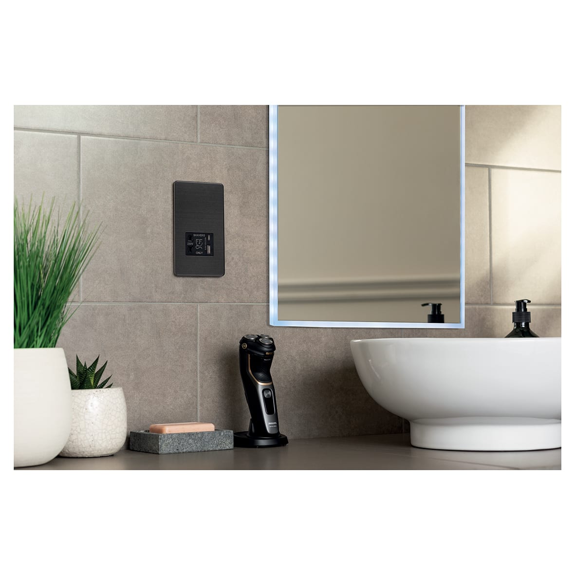 230V Shaver Socket with Type A/C USB Ports - 2.4A - Smoked Bronze with Black Insert - view 2