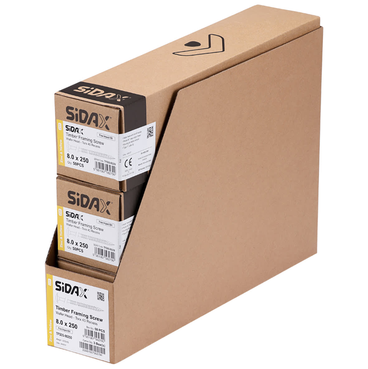 Timber Frame Screws Wafer Head - 8.0 x 250mm - Yellow Zinc - Pack of 50 - view 3