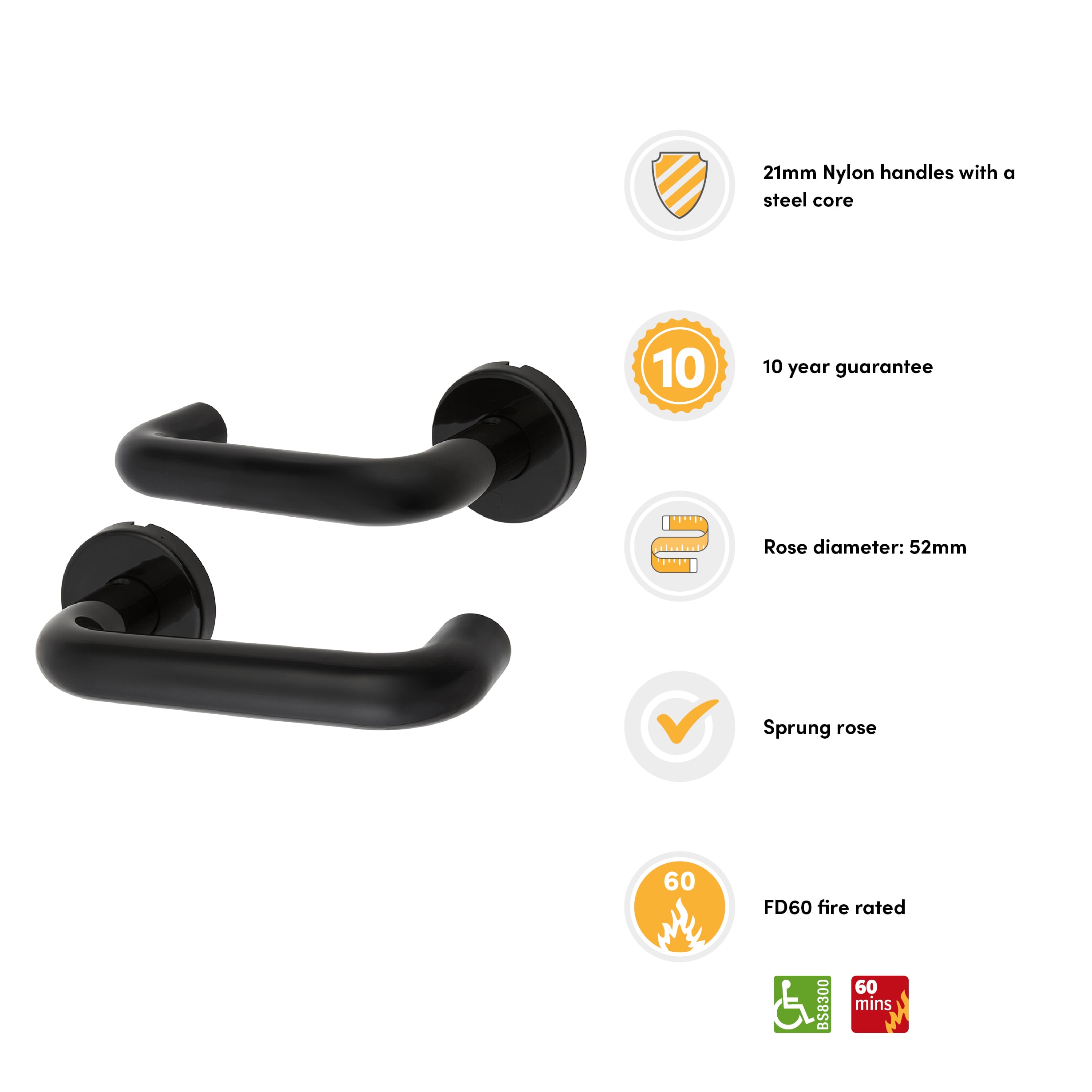 Ebony Black Nylon Steel Core Safety Door Handle on Rose - Paris Range - view 3