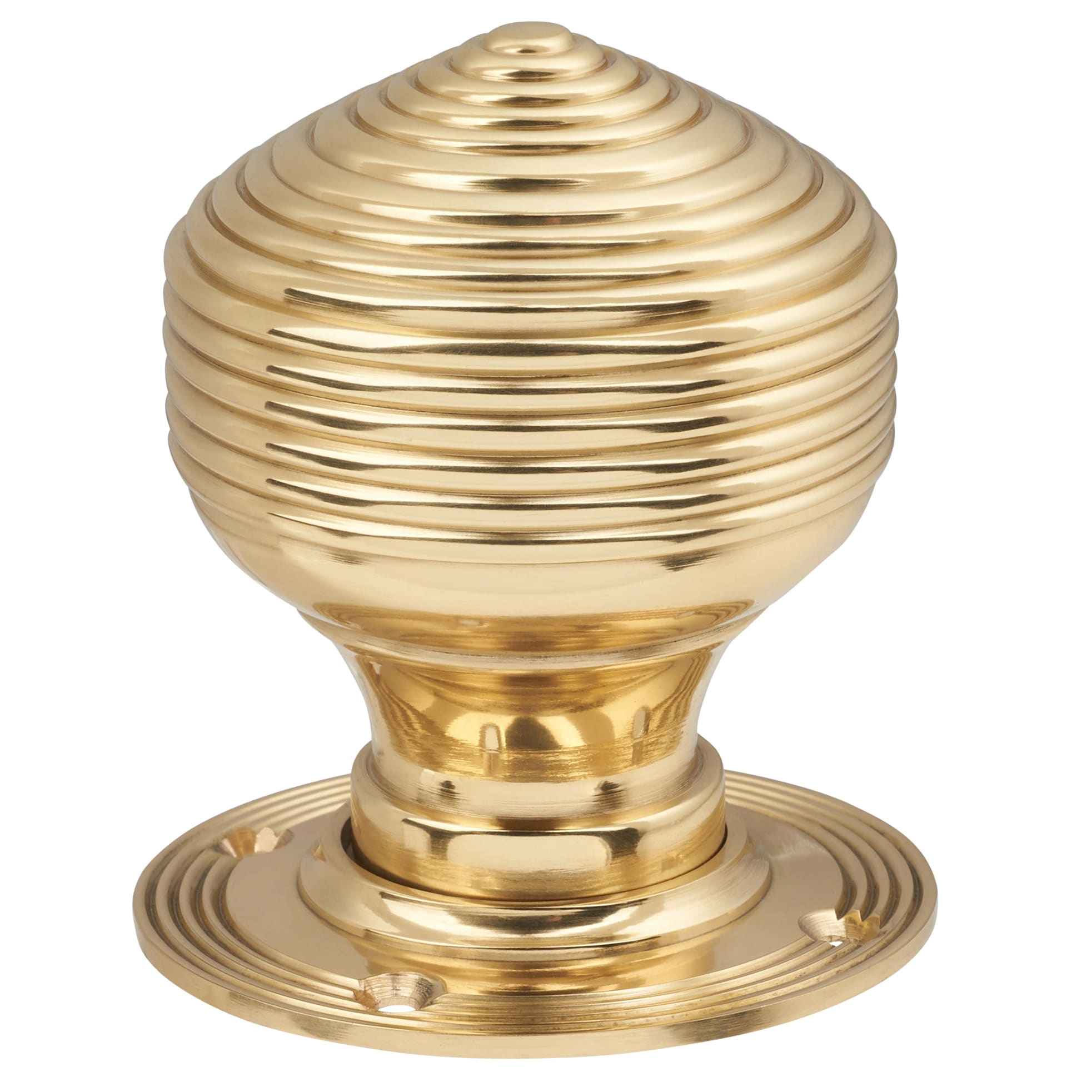 Polished Brass Edwardian Beehive Mortice/Rim Door Knob - 60mm Rose Diameter - view 2