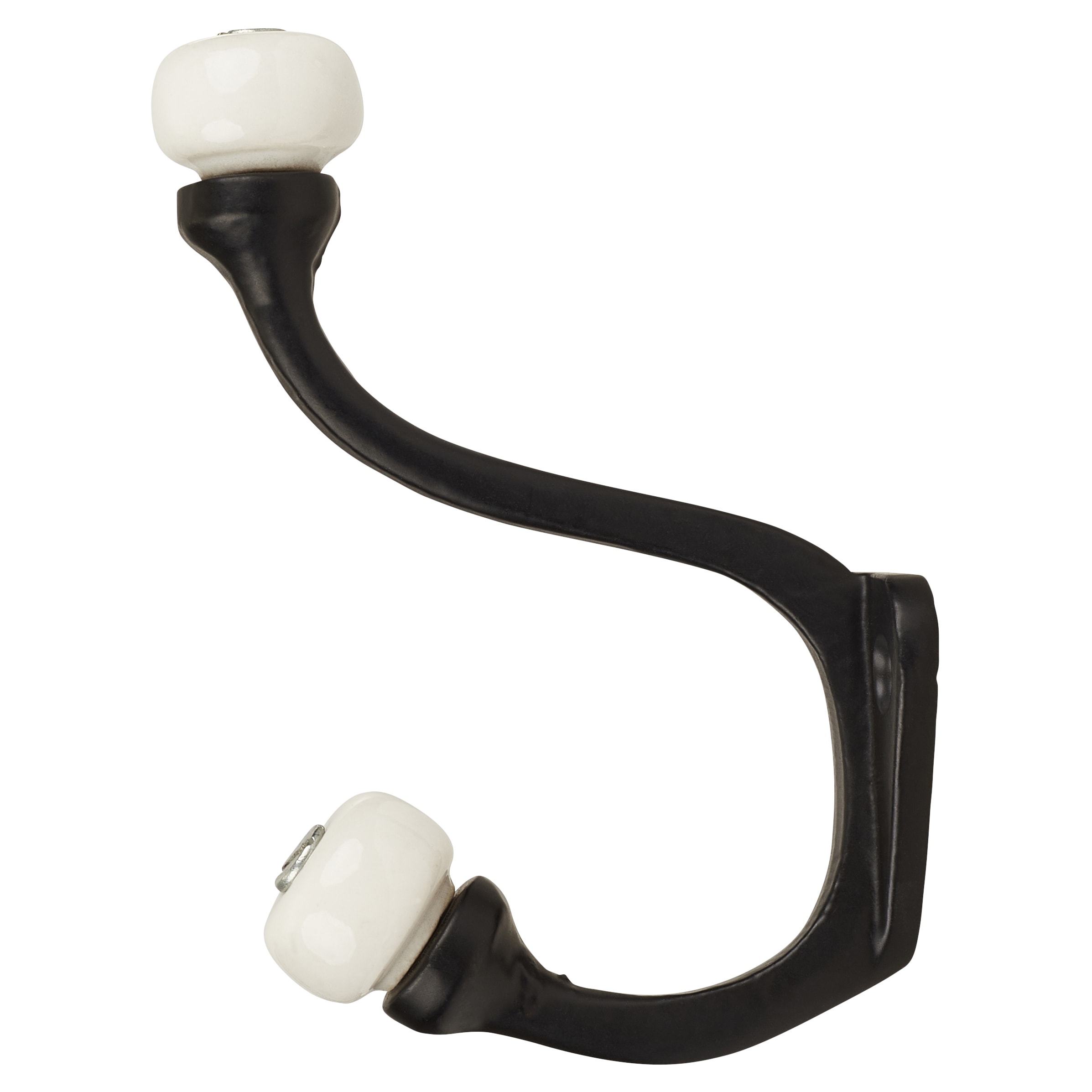 Single Hat & Coat Hook - 140 x 80mm - Black Iron & Porcelain - view 3