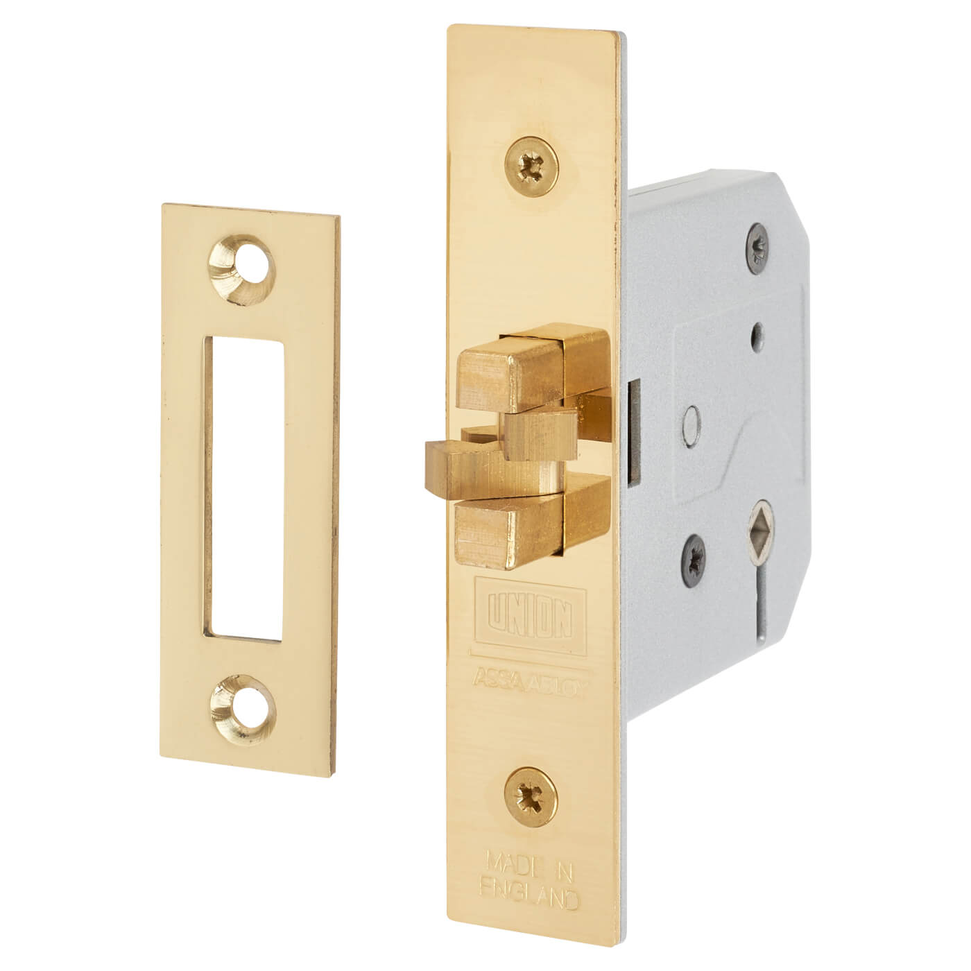 2426 3 Lever Sliding Door Lock - 77.5mm Case - 57mm Backset - Polished Brass - view 2