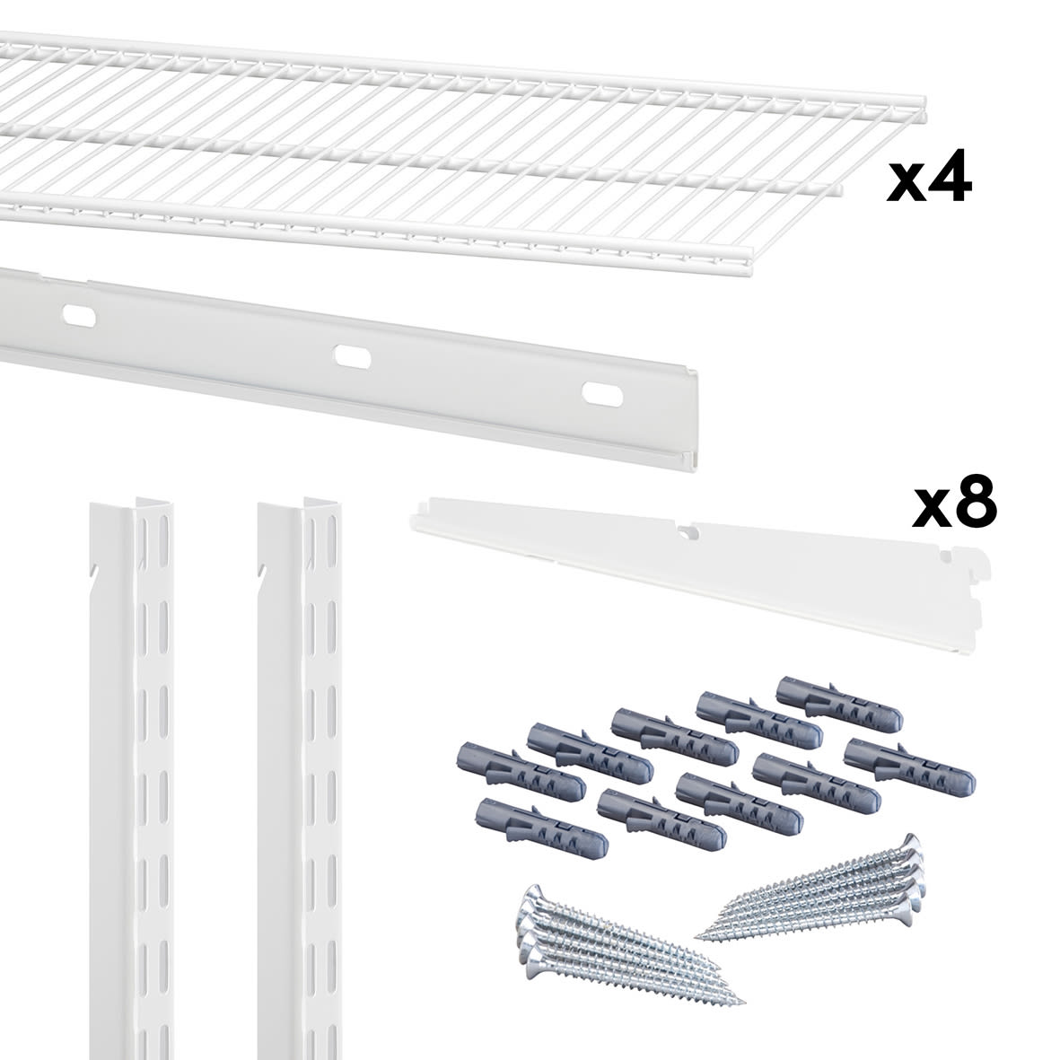 Wardrobe & Storage Starter Kit - 1 Bay, 4 Ventilated Wire Shelf - 936 x 1532 x 320mm - White - view 3
