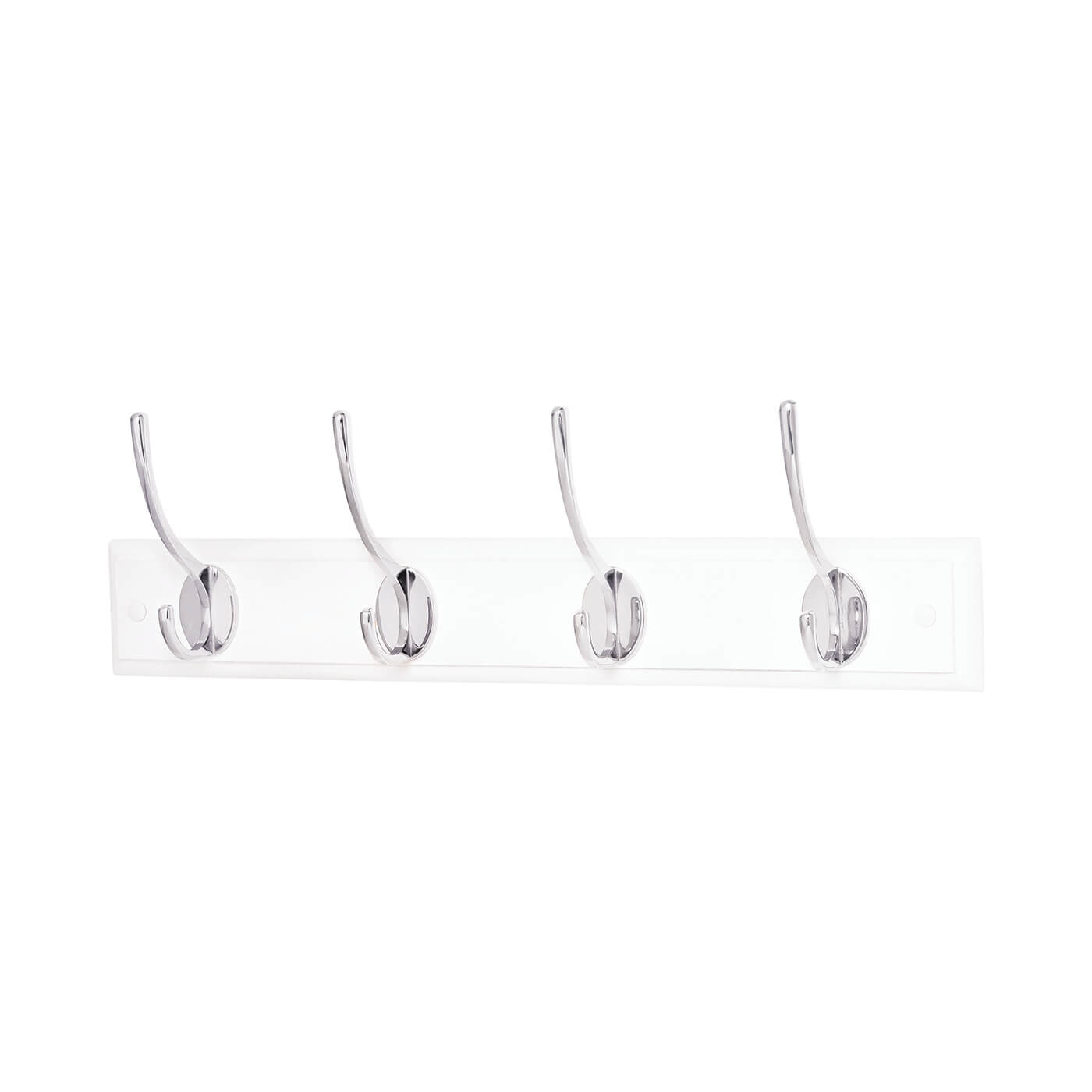 Hat & Coat Hook Rail - 450 x 70 x 15mm - 4 Hooks - Cream Board with Polished Chrome Hooks - view 2