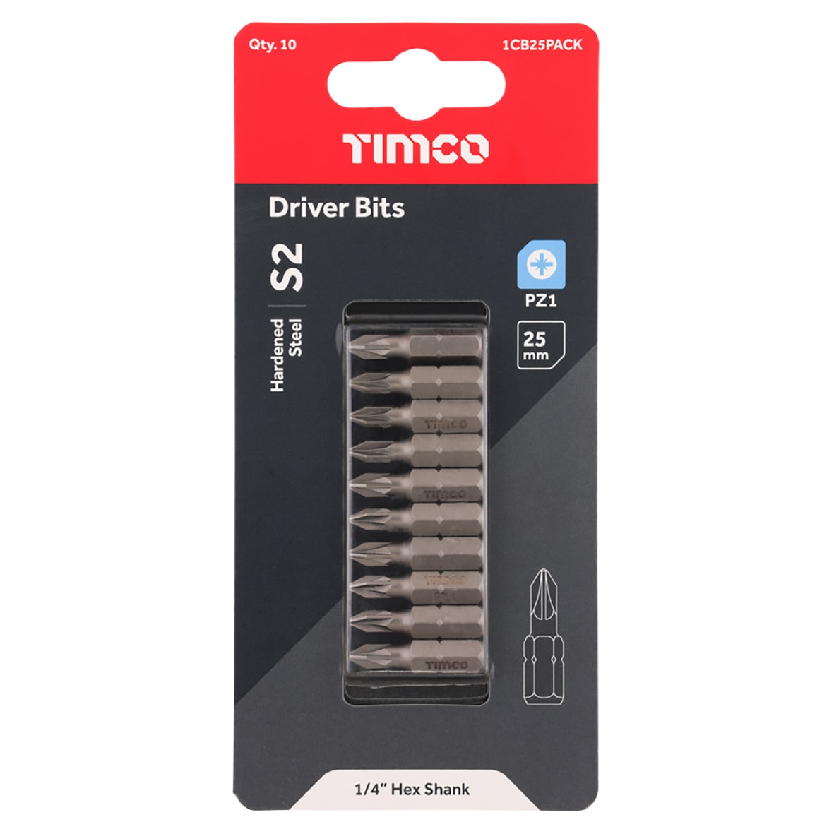 Steel Driver Bits - Pozi - - 25mm Length - Pack of 10 - view 3