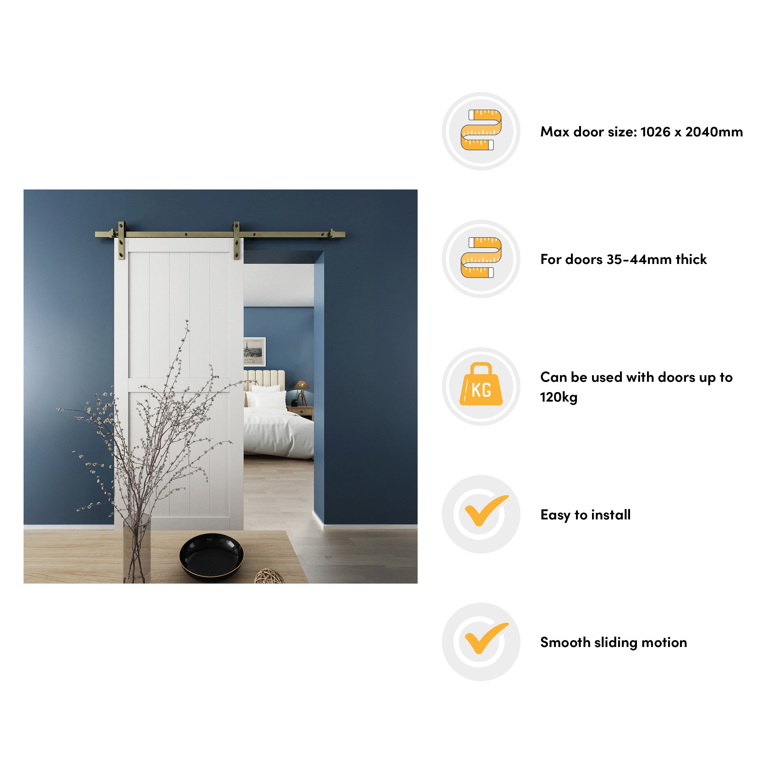 Barn Strap Sliding Door Gear - Face Mounted - 2000mm Track - 120kg Max Door Weight - Ant Brass - view 3