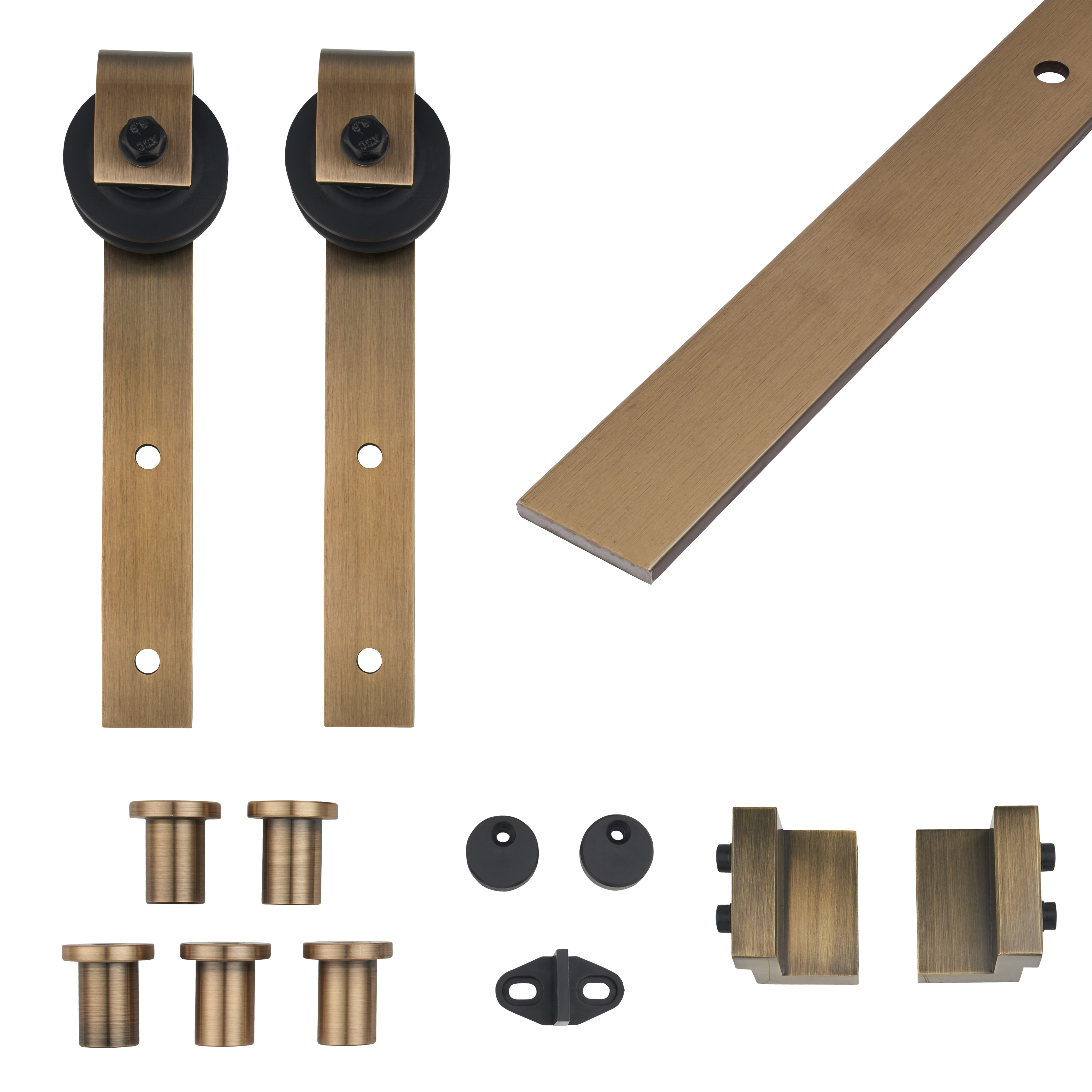 Barn Strap Sliding Door Gear - Face Mounted - 2000mm Track - 120kg Max Door Weight - Ant Brass - view 4