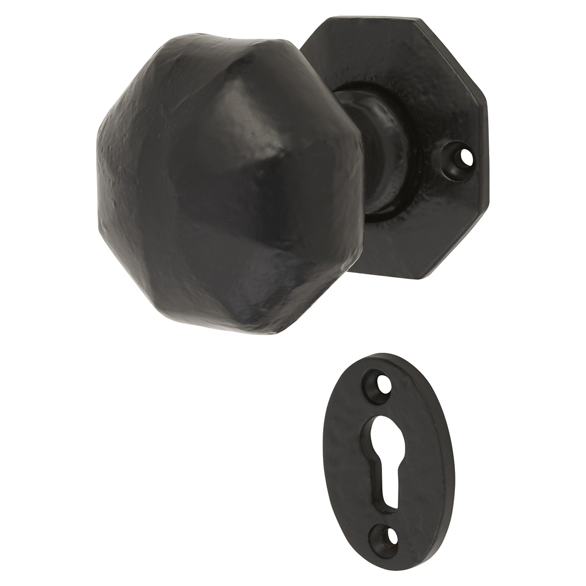 Antique Black Iron Octagonal Mortice Door Knob with Escutcheon - 55mm Rose Diameter - view 2