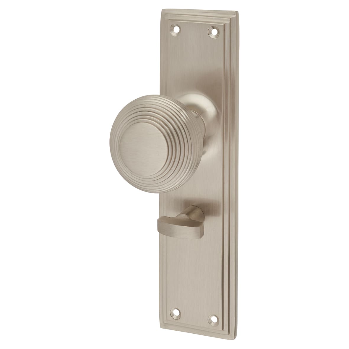 Satin Nickel Reeded Bathroom Mortice Door Knob on Backplate - 205 x 52mm - Miller Range - view 2