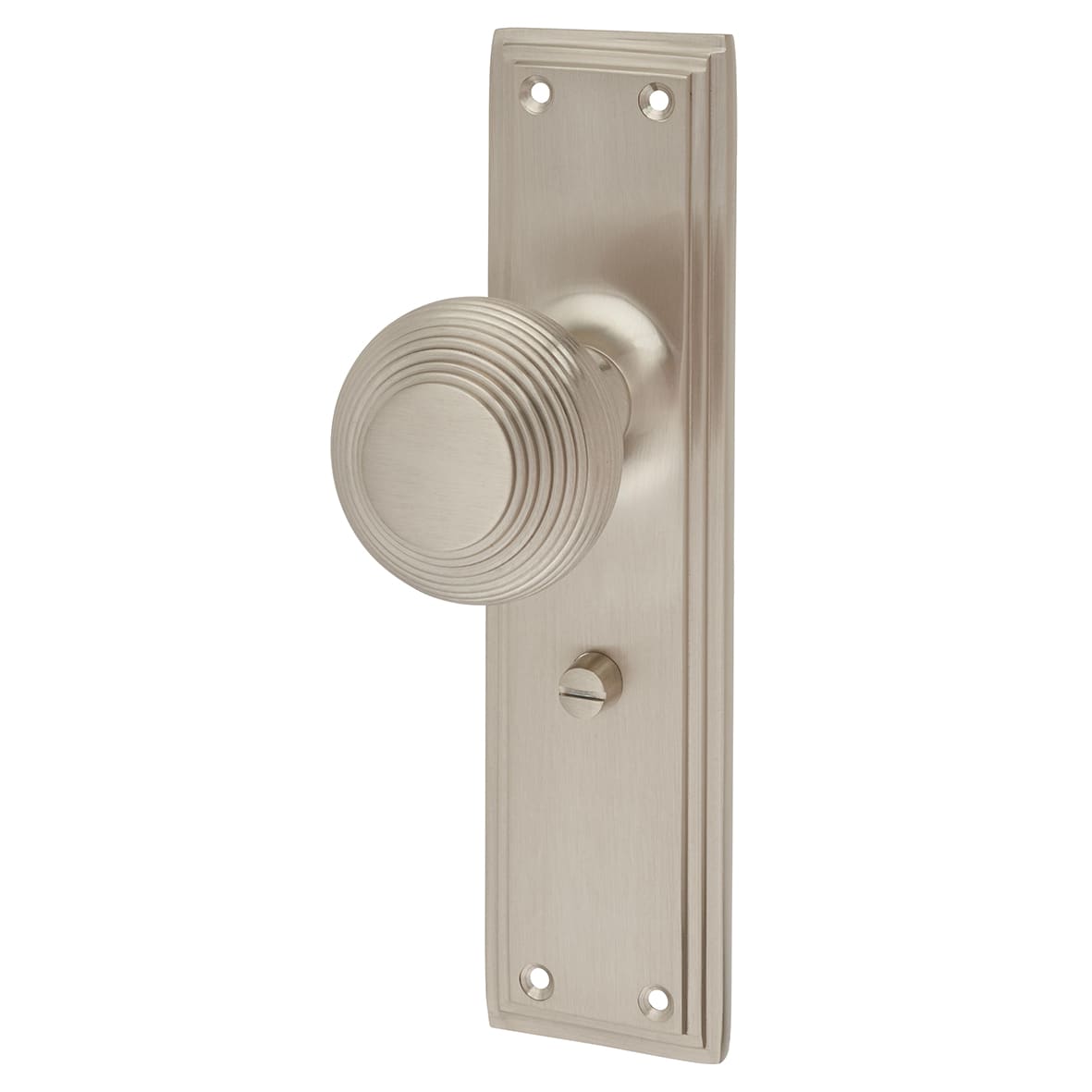 Satin Nickel Reeded Bathroom Mortice Door Knob on Backplate - 205 x 52mm - Miller Range - view 3