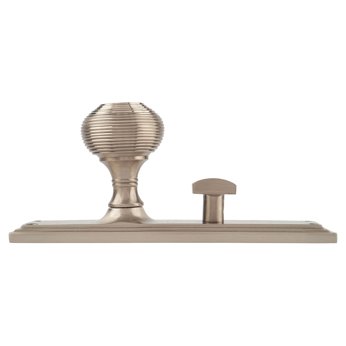 Satin Nickel Reeded Bathroom Mortice Door Knob on Backplate - 205 x 52mm - Miller Range - view 4