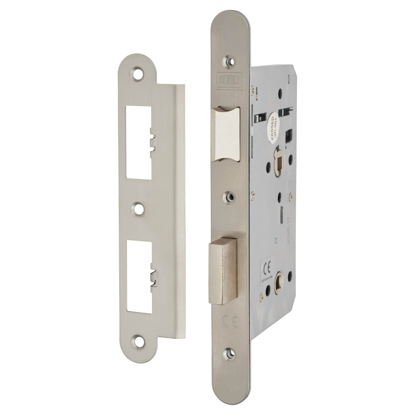 Heavy Duty DIN Bathroom Lock - 90mm Case - 60mm Backset - Radius - Sat Stainless Steel - view 2