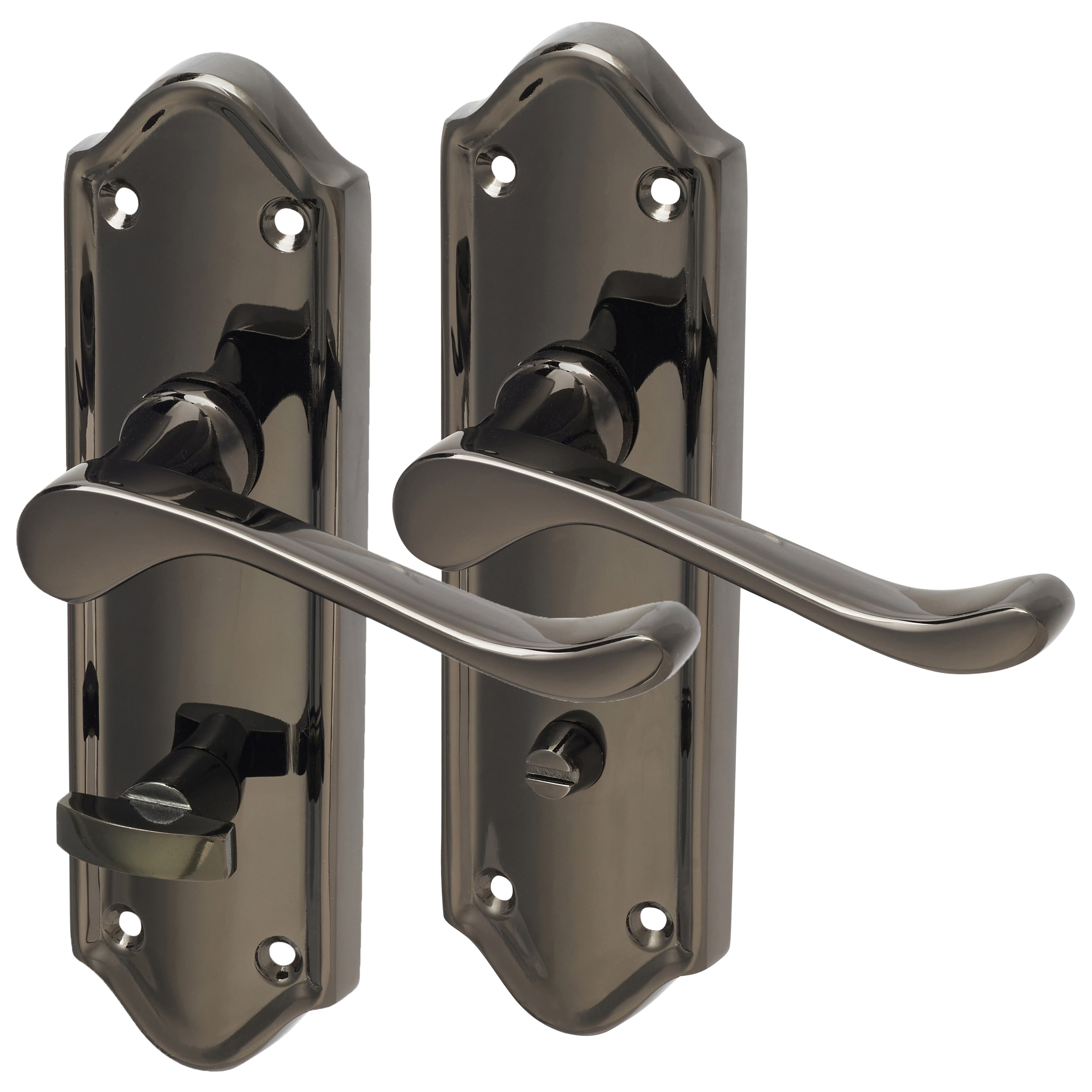 Black Nickel Scroll Bathroom Door Handles - Ashmead Range - 168 x 46mm - view 2