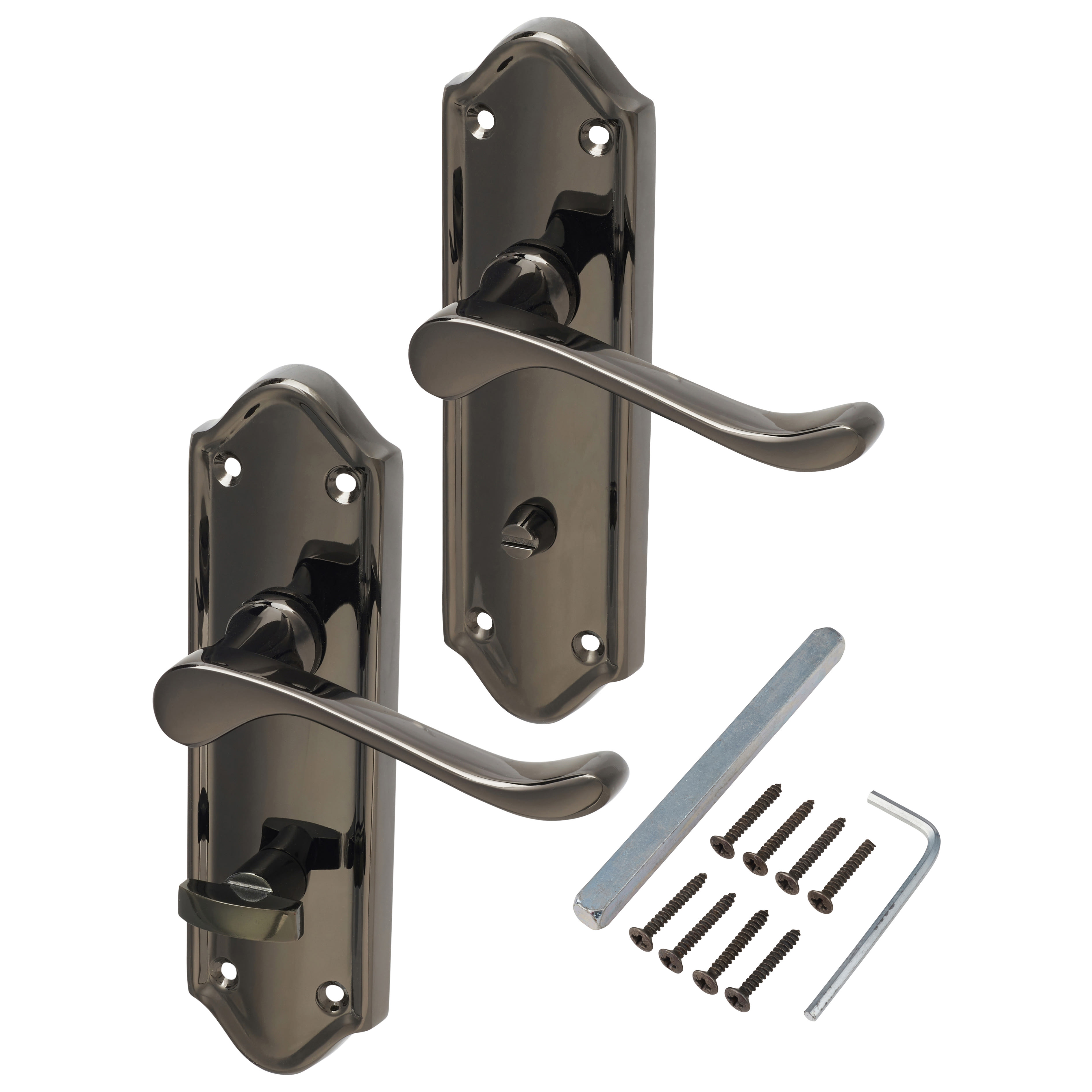 Black Nickel Scroll Bathroom Door Handles - Ashmead Range - 168 x 46mm - view 3