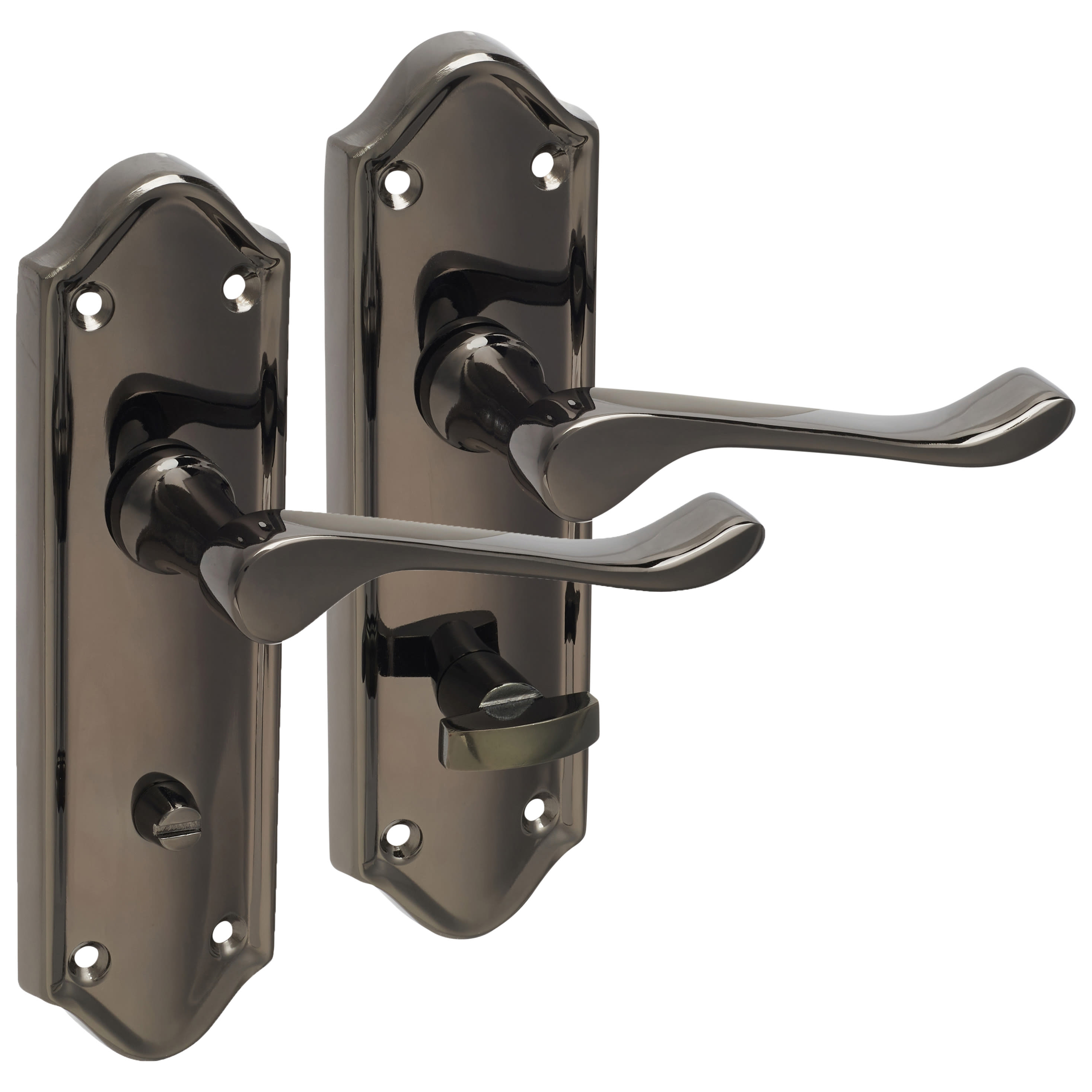 Black Nickel Scroll Bathroom Door Handles - Ashmead Range - 168 x 46mm - view 4
