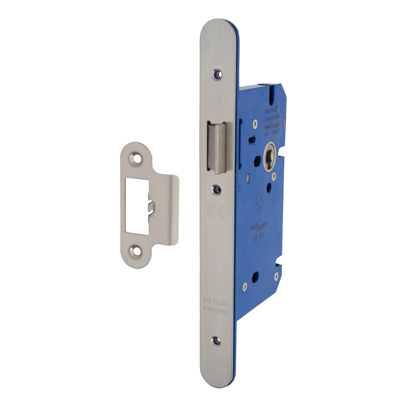 Architectural DIN Latch - 85mm Case - 60mm Backset - Radius - Satin Stainless Steel - view 2