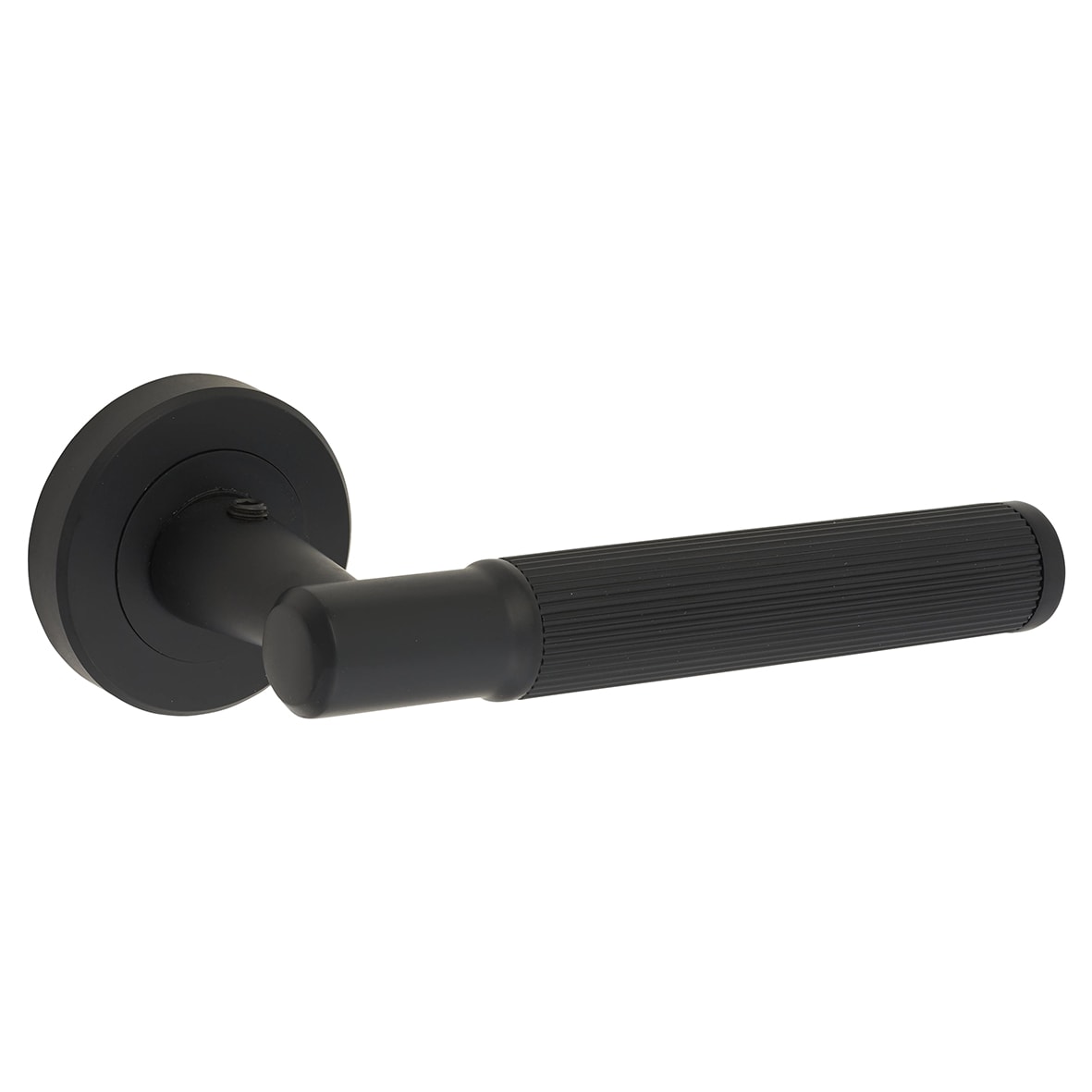 Brass Matt Black Lines Door Handles on Round Rose - Image Range - view 2