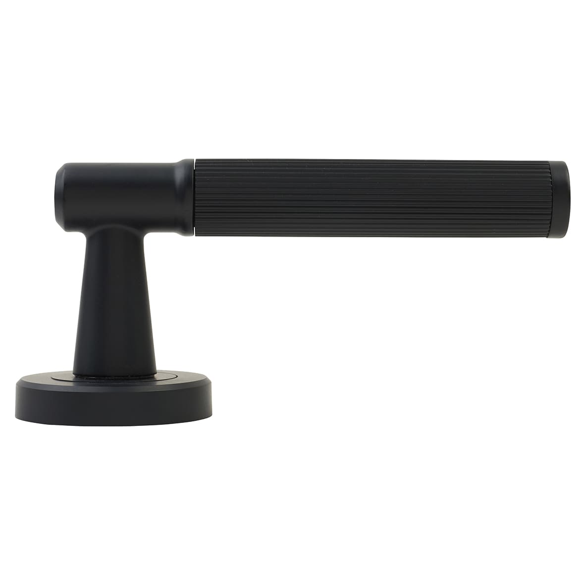 Brass Matt Black Lines Door Handles on Round Rose - Image Range - view 3