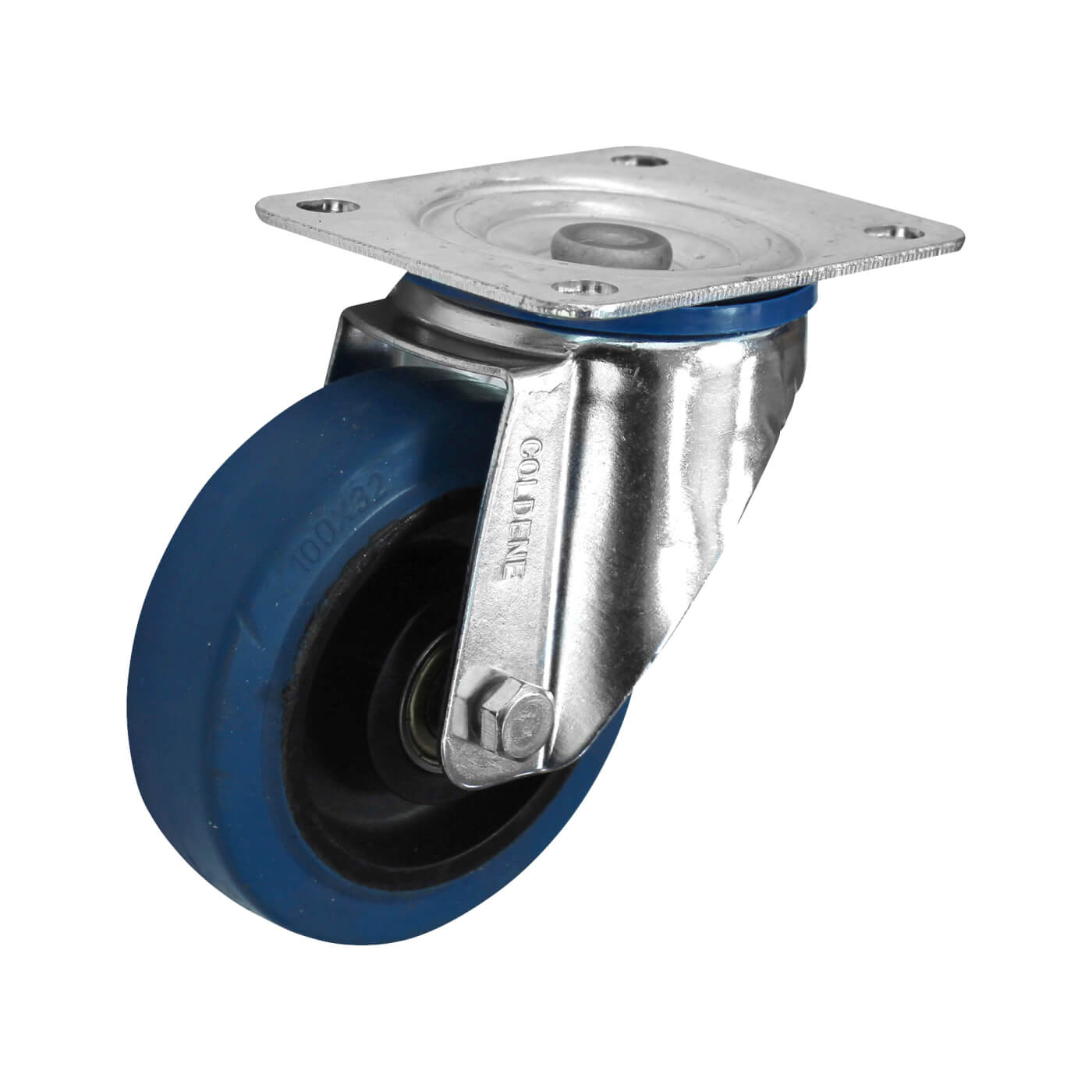 Heavy Duty Castor - 2 x Swivel, 2 x Swivel Braked - 400kg Max - 100mm Dia - Blue - Pack of 4 - view 3