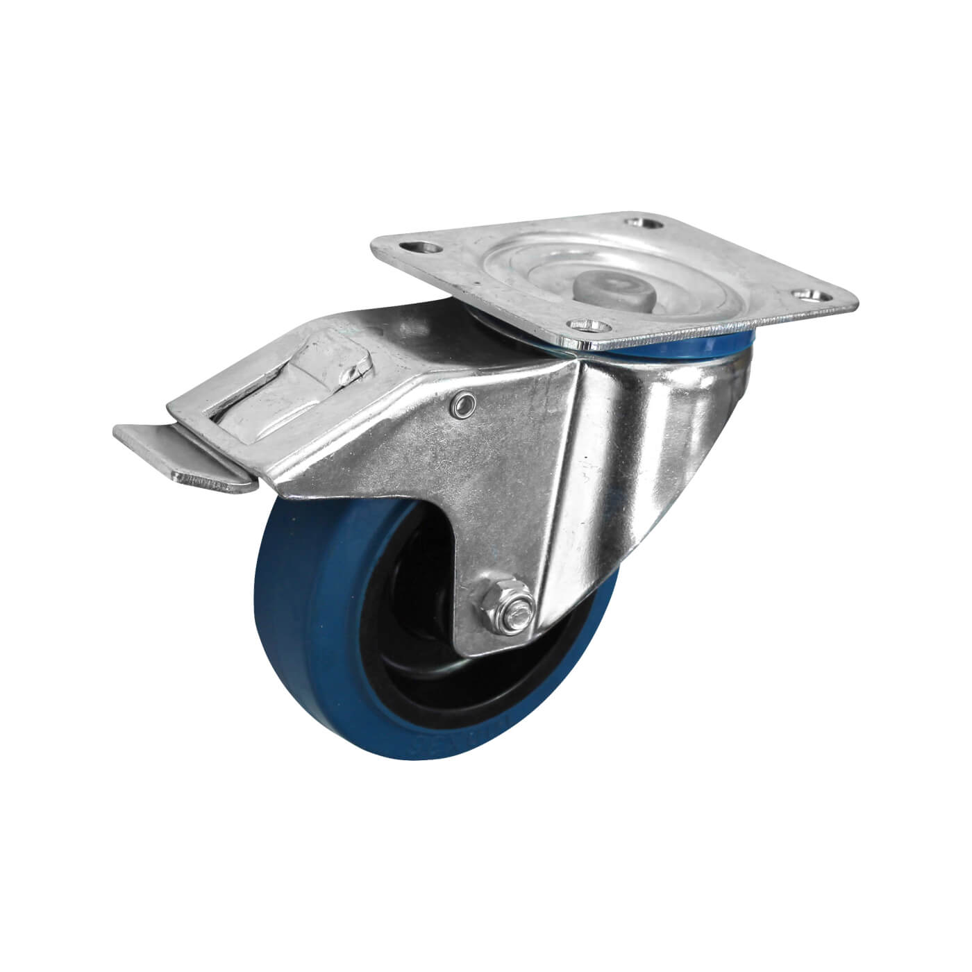 Heavy Duty Castor - 2 x Swivel, 2 x Swivel Braked - 400kg Max - 100mm Dia - Blue - Pack of 4 - view 4