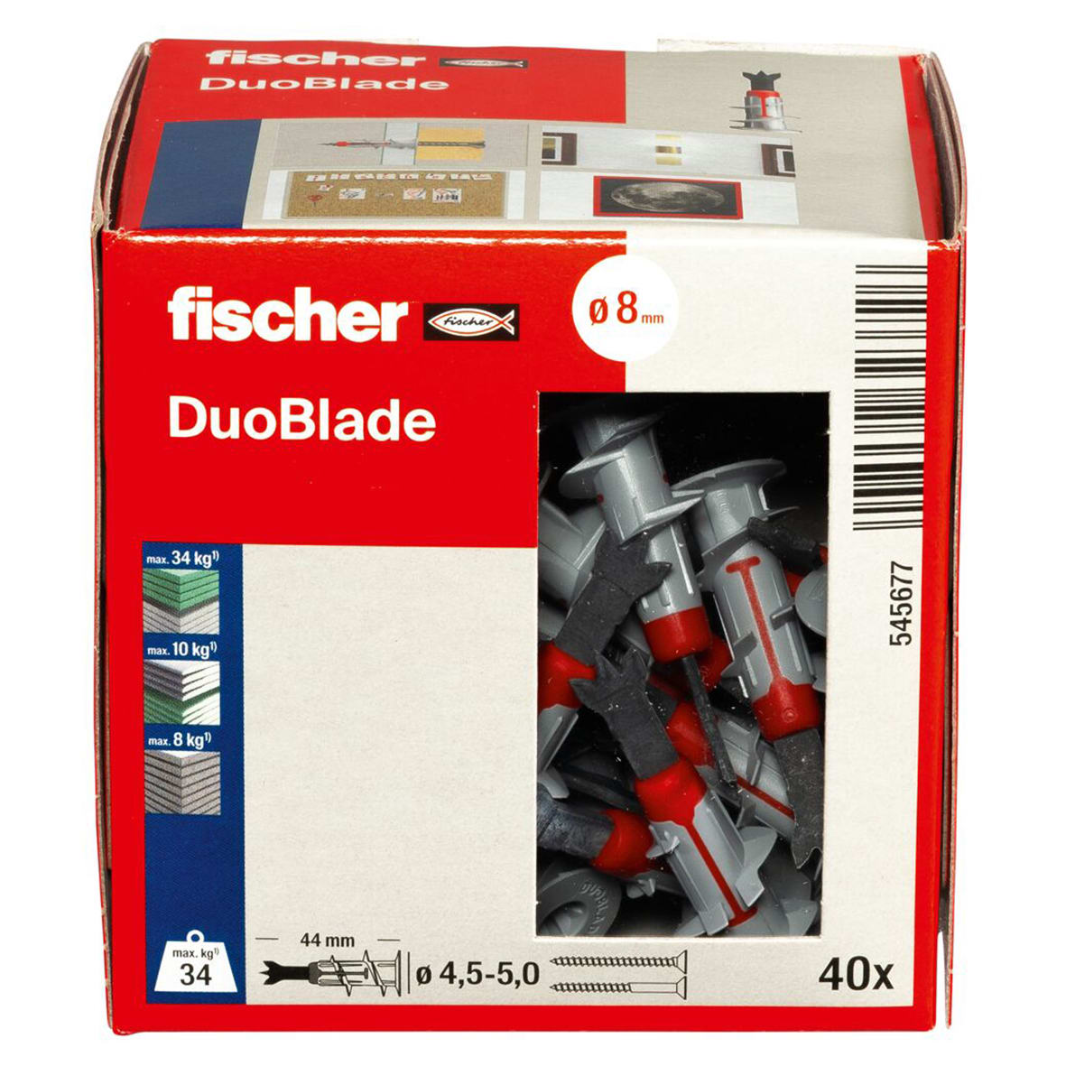 Duoblade Plug for Plasterboard - 8 x 44mm - Red & Grey - Pack of 40 - view 3