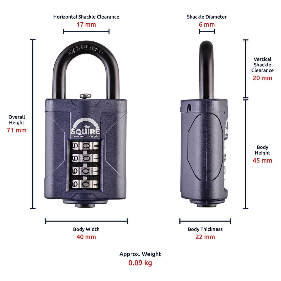 Combination All Weather Padlock - 40mm Body - 17 x 20mm Shackle - Blue - view 5