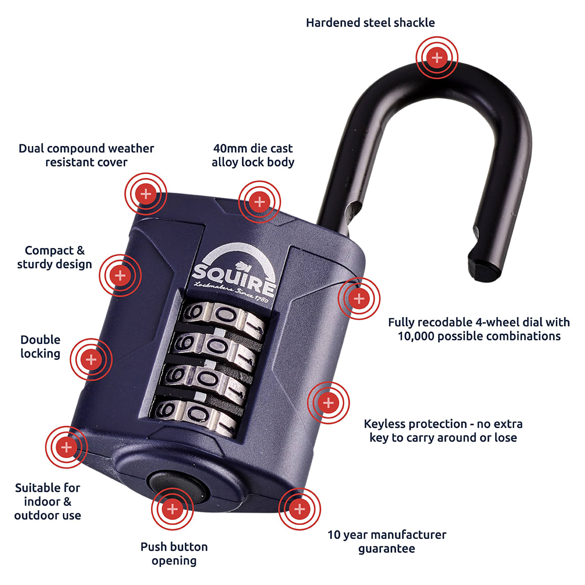 Combination All Weather Padlock - 40mm Body - 17 x 20mm Shackle - Blue - view 6