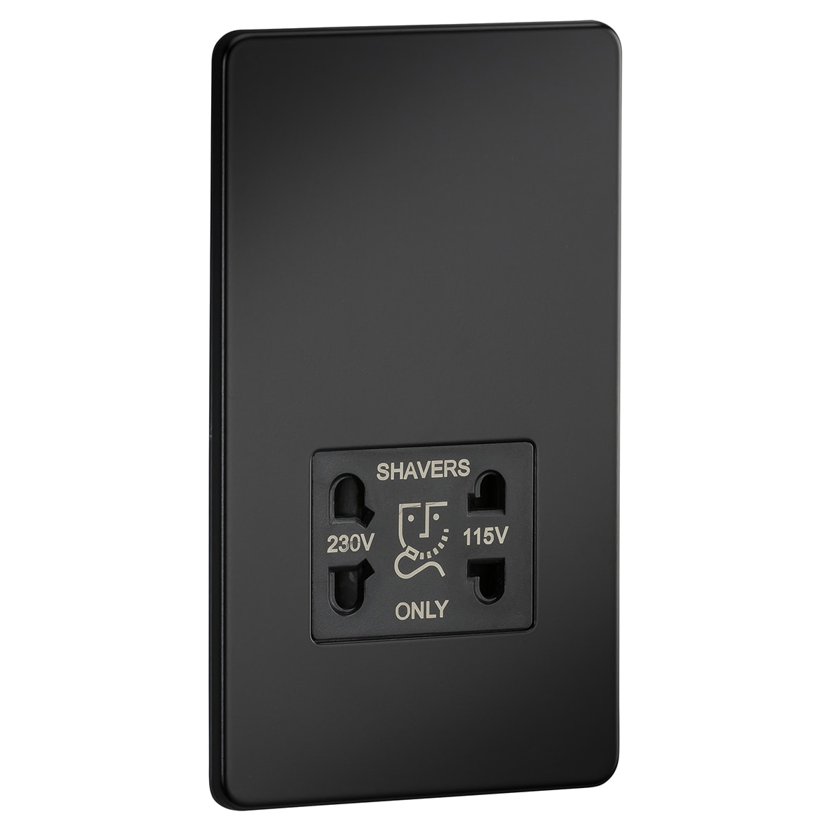 115/230V Screwless Flat Plate Dual Voltage Shaver Socket - Matt Black & Black Insert - view 2