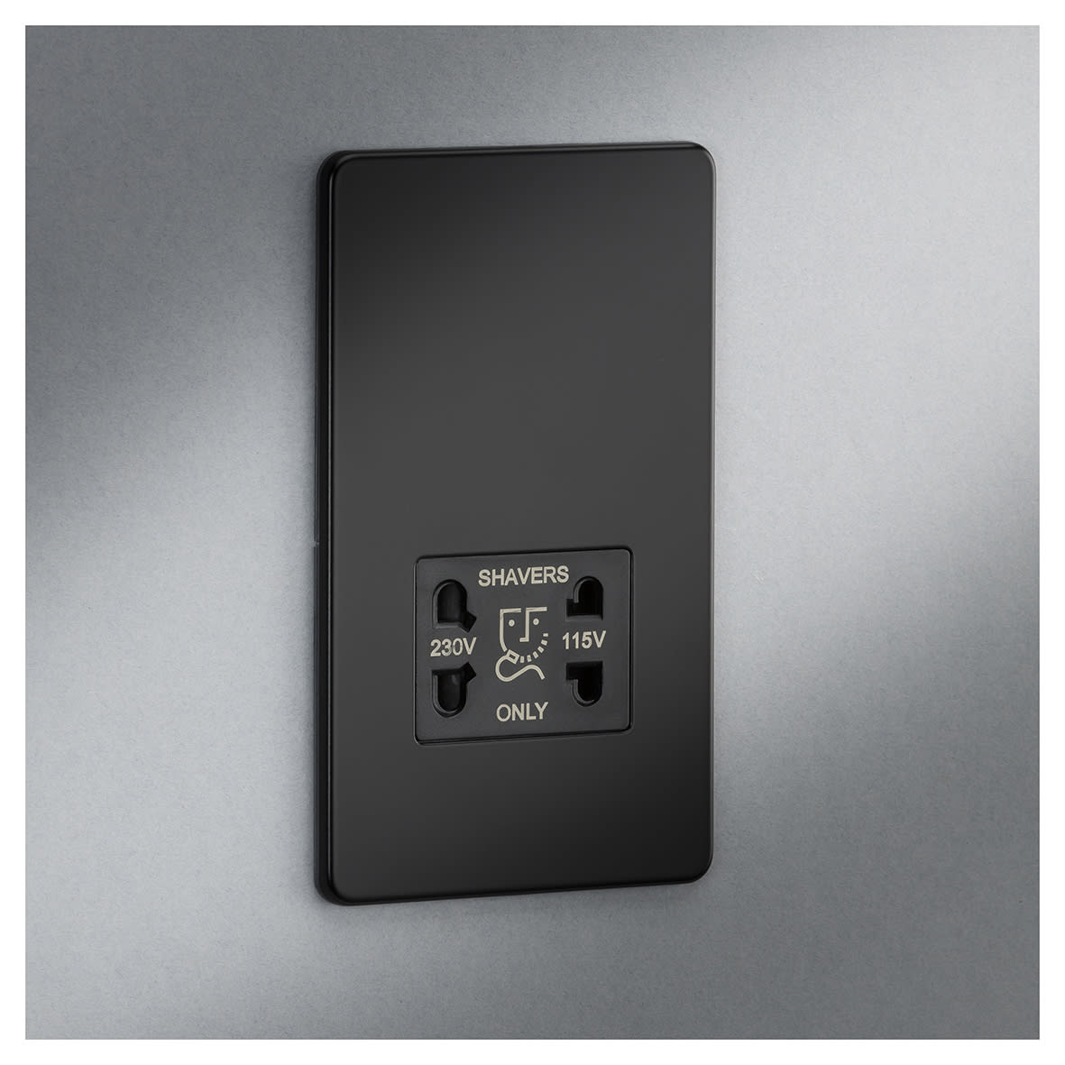 115/230V Screwless Flat Plate Dual Voltage Shaver Socket - Matt Black & Black Insert - view 5