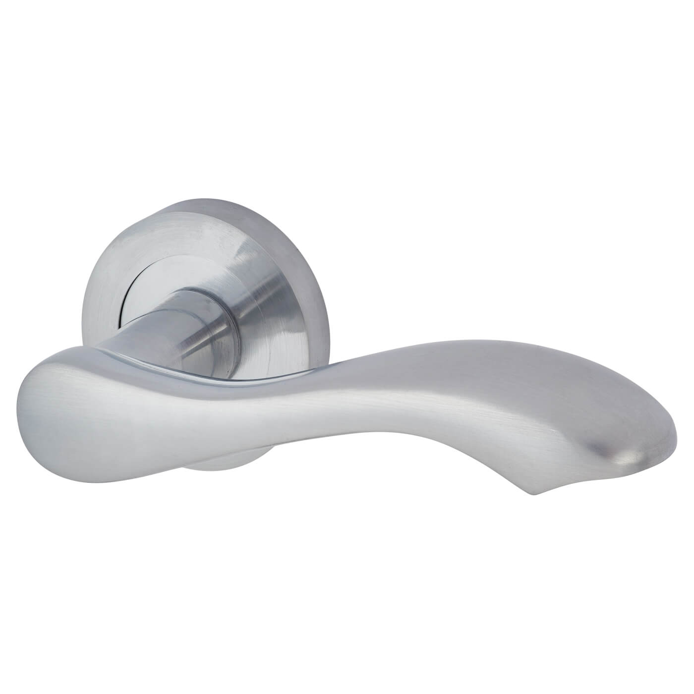Satin Chrome Scroll Door Handles on Round Rose - Scarlett Range - view 2