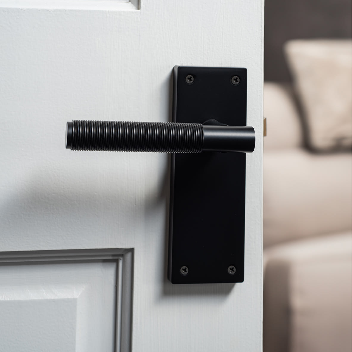 Matt Black Reeded Latch Door Handles - Lily Range - 155 x 55mm - view 4