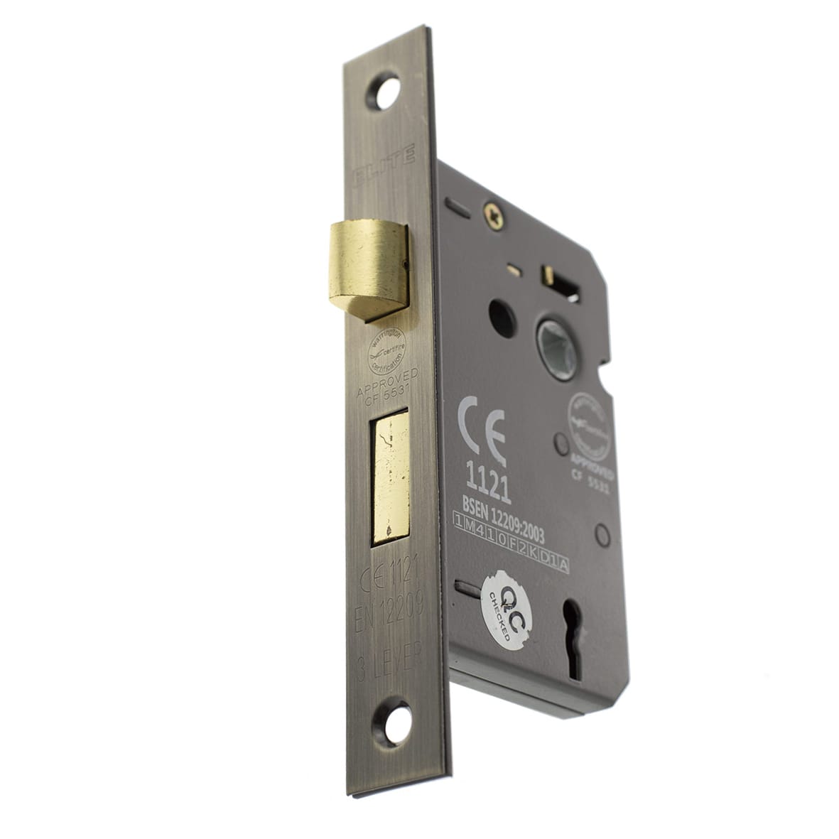 Bolt Through 3 Lever Sashlock - 65mm Case - 44mm Backset - Antique Brass - view 3