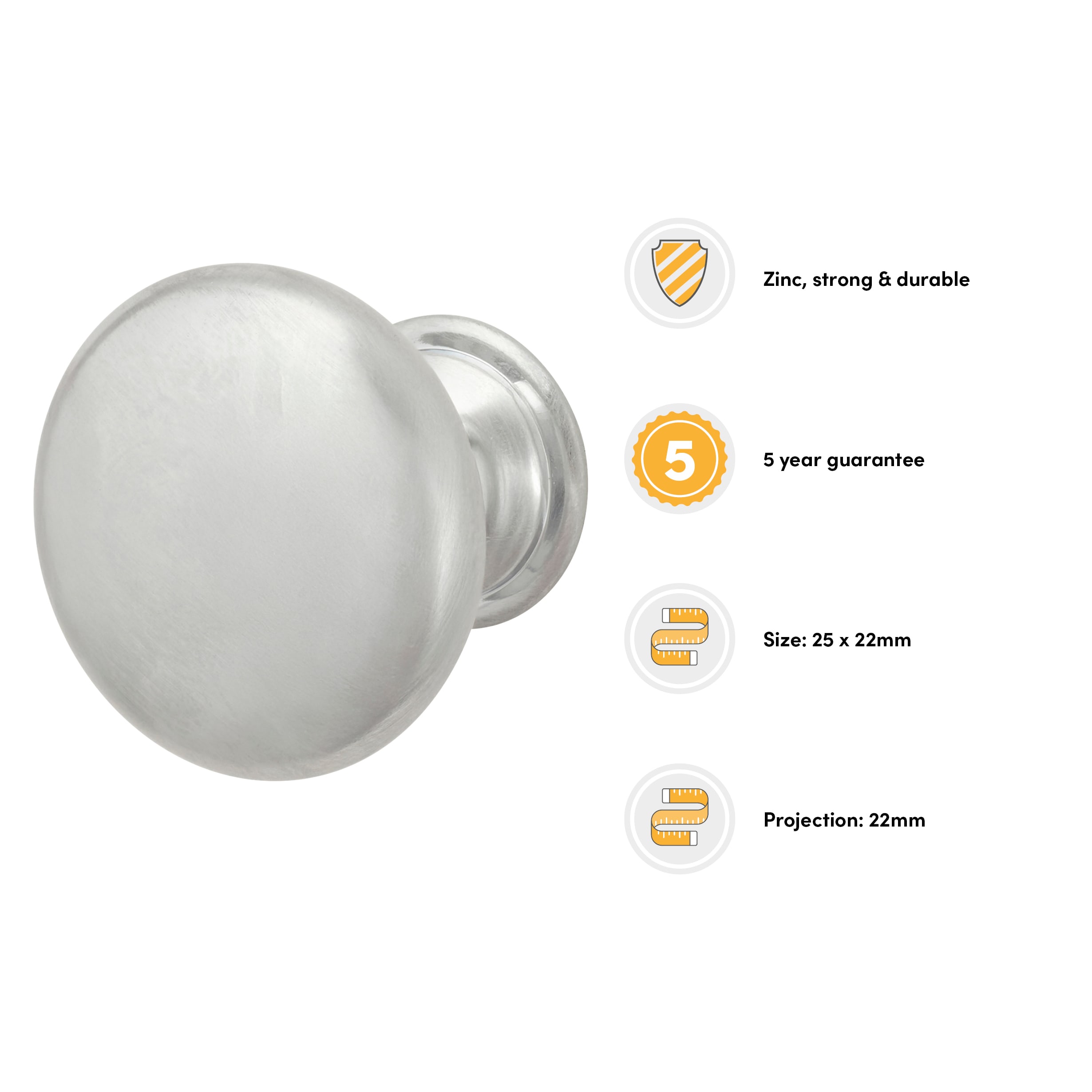 Domed Round Cabinet Knob - 25mm Diameter - Satin Chrome - view 3